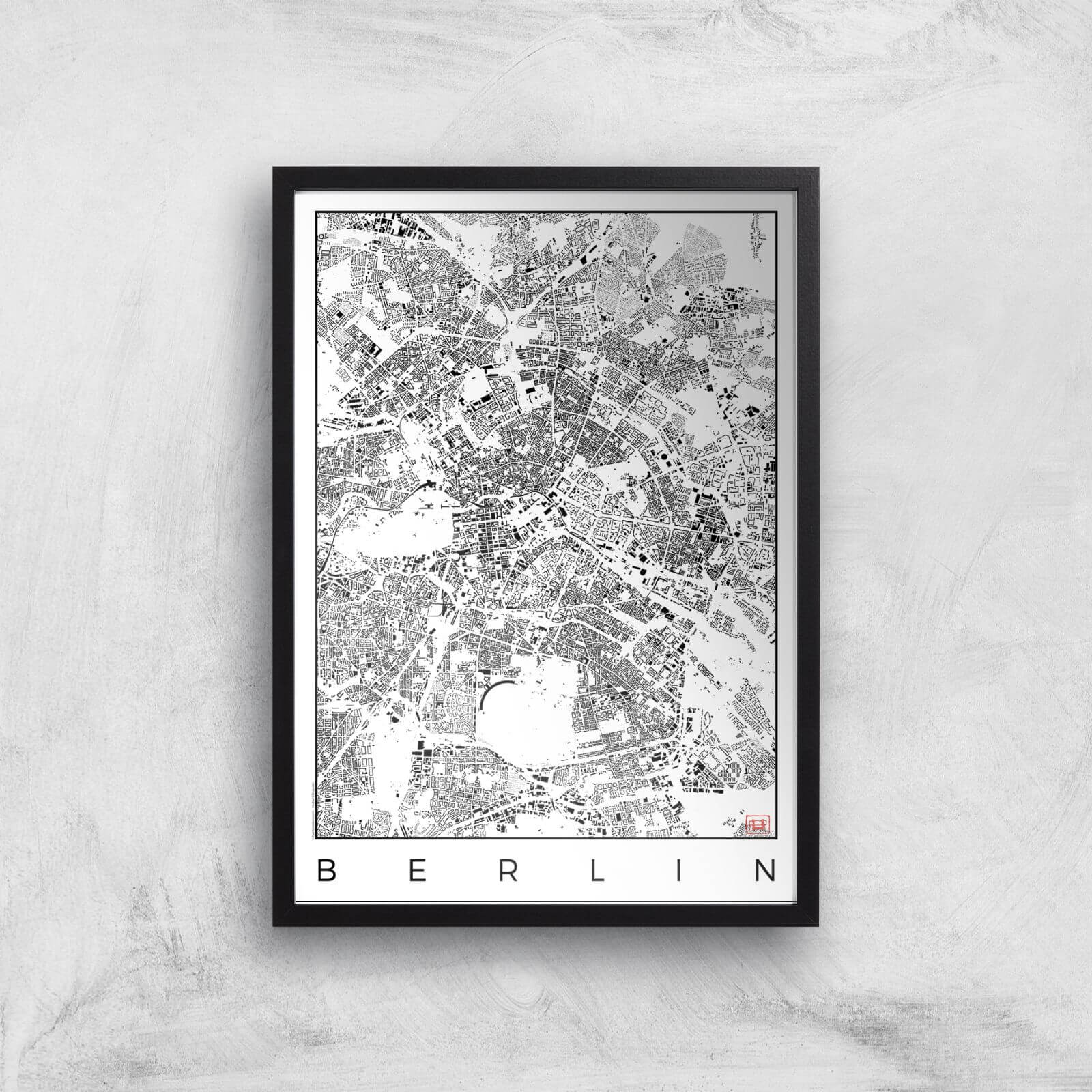 City Art Black and White Berlin Map Art Print - A2 - Black Frame