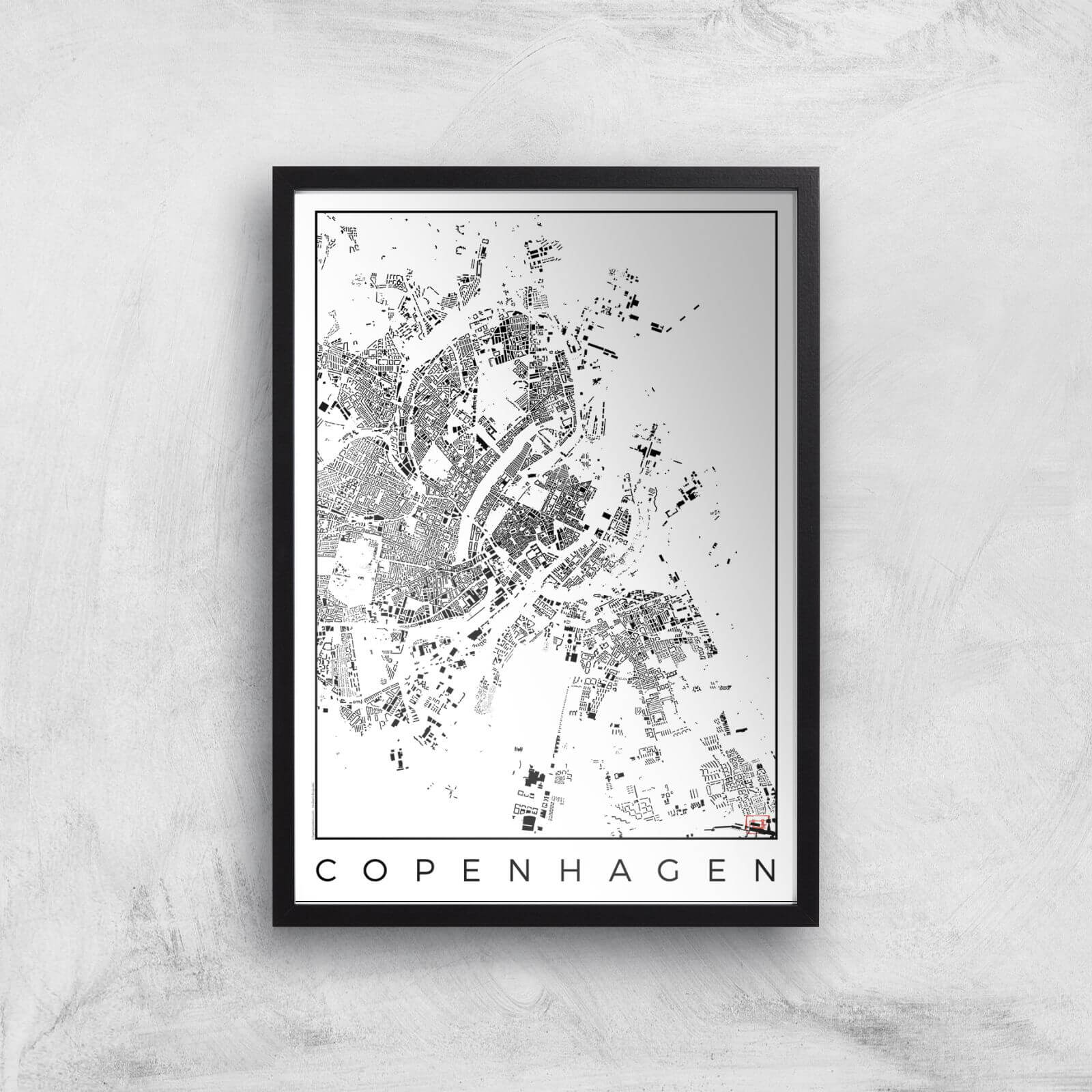 City Art Black and White Copenhagen Map Art Print - A2 - Black Frame