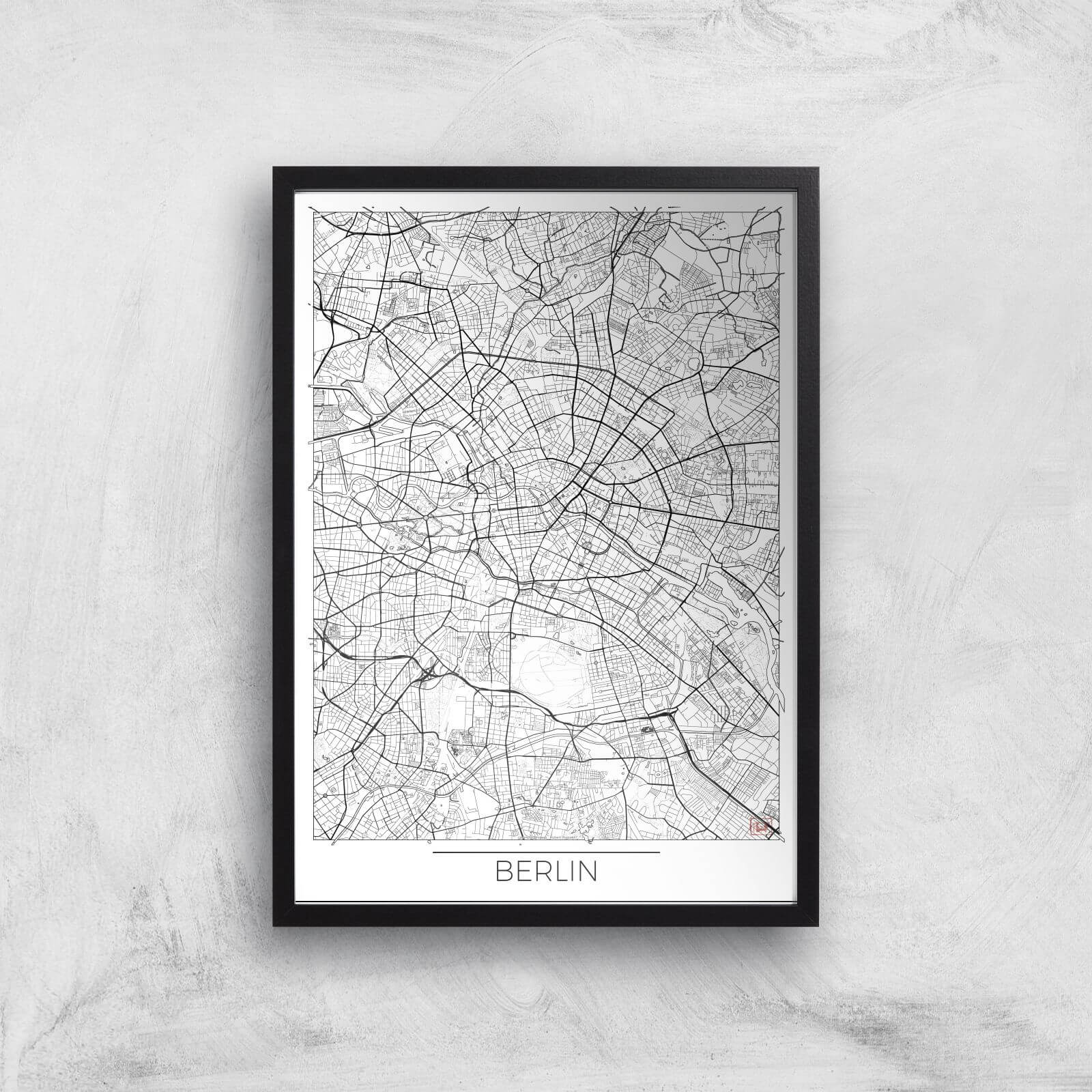 City Art Black and White Outlined Berlin Map Art Print - A2 - Black Frame