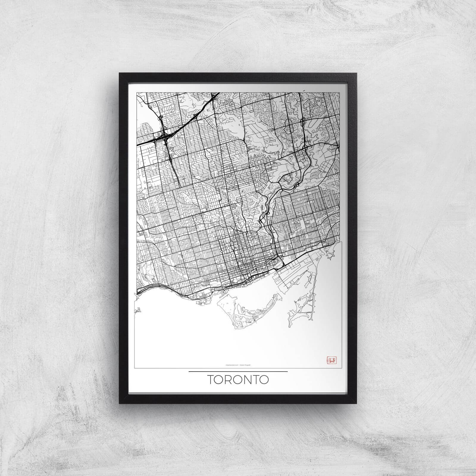City Art Black and White Outlined Toronto Map Art Print - A2 - Black Frame