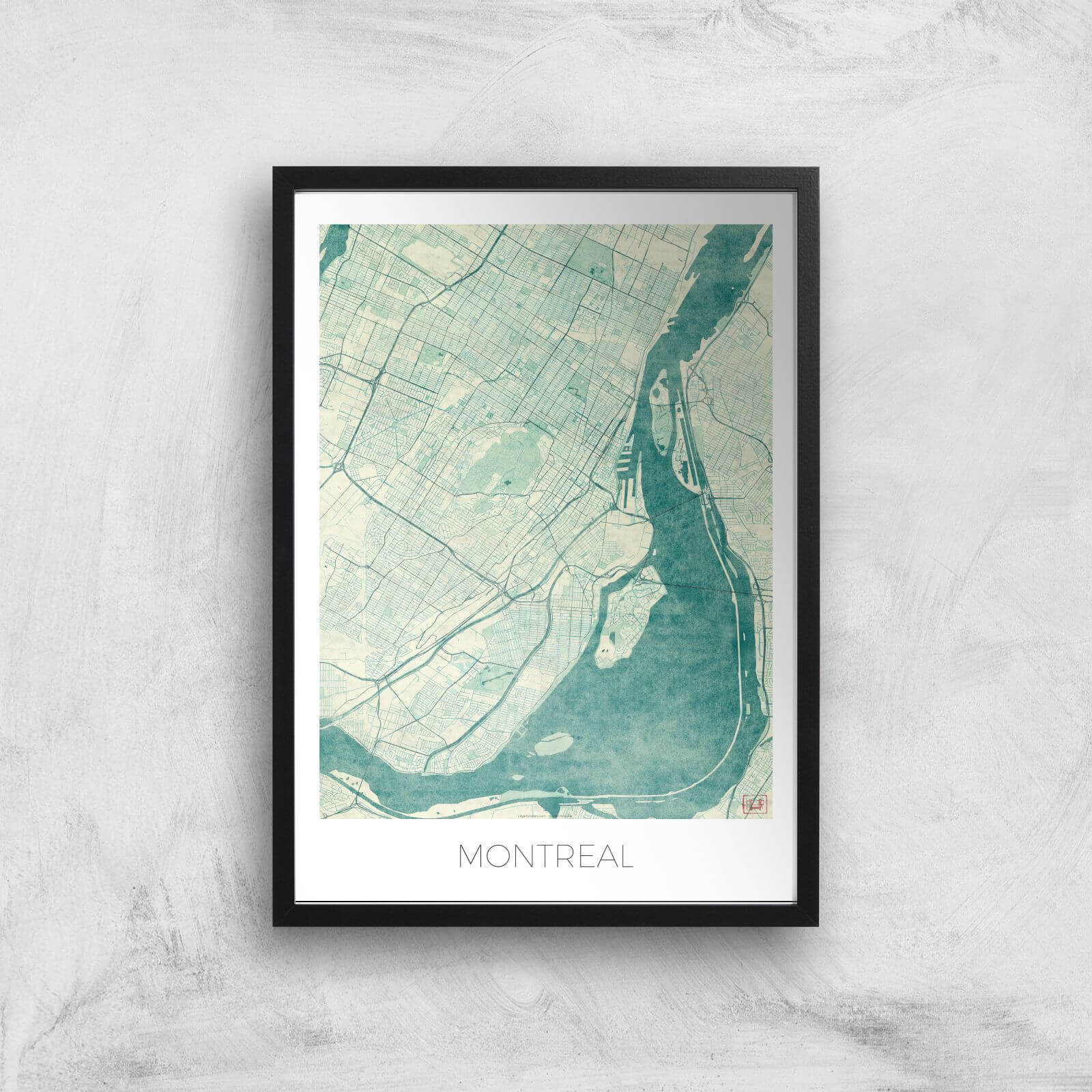 City Art Coloured Montreal Map Art Print - A2 - Black Frame