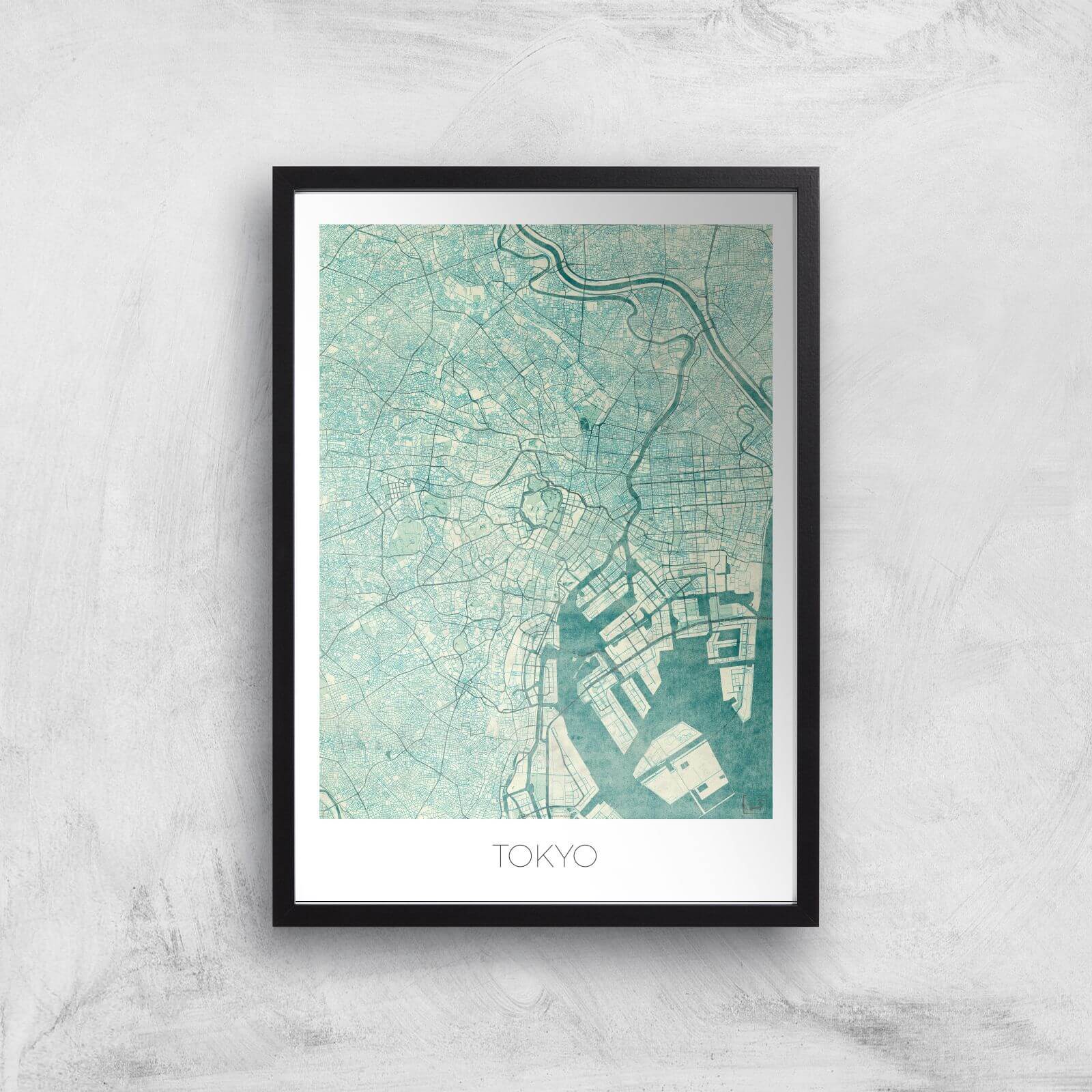 City Art Coloured Tokyo Map Art Print - A2 - Black Frame