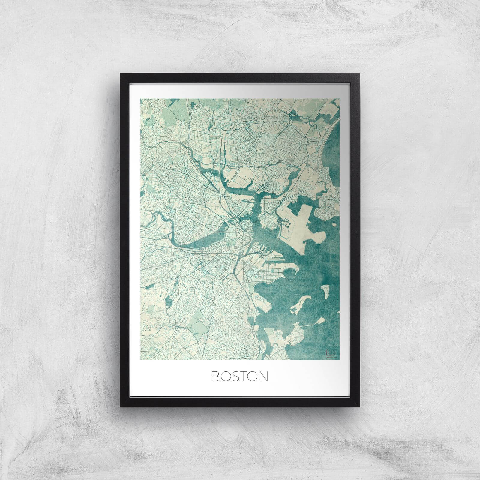 City Art Coloured Boston Map Art Print - A2 - Black Frame