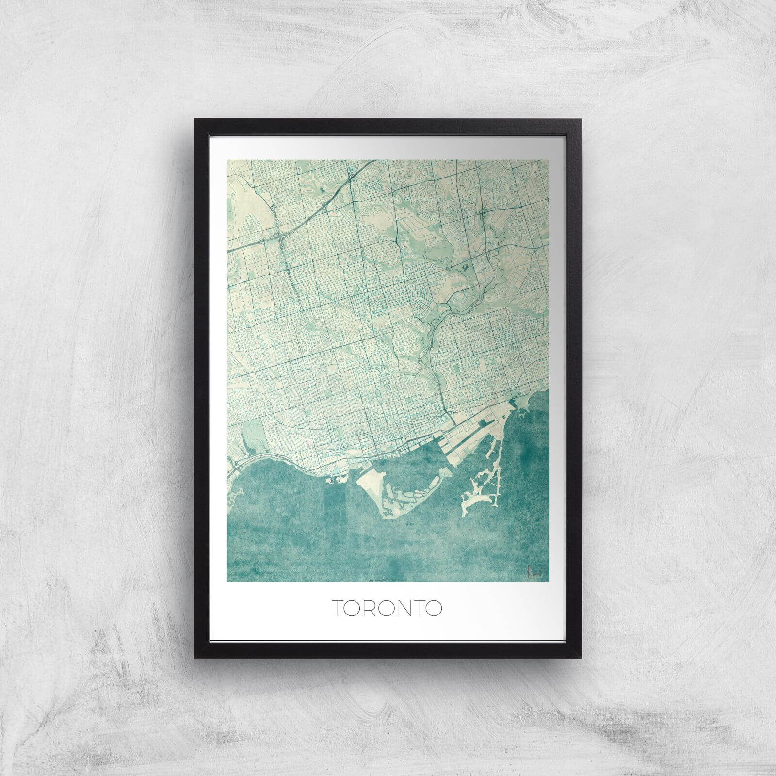 City Art Coloured Toronto Map Art Print - A2 - Black Frame