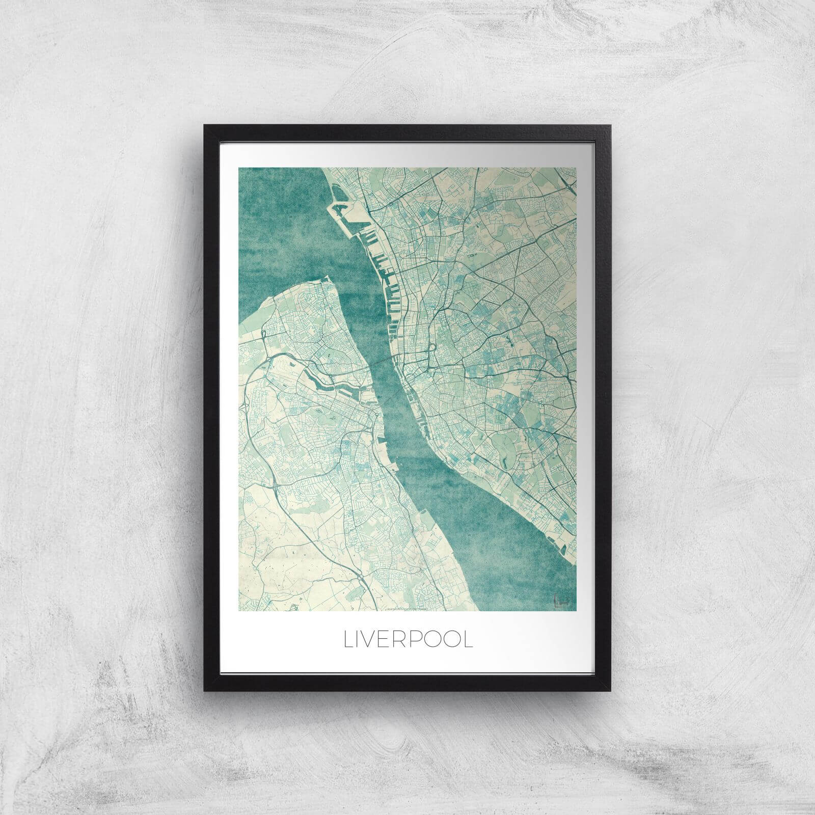 City Art Coloured Liverpool Map Art Print - A2 - Black Frame