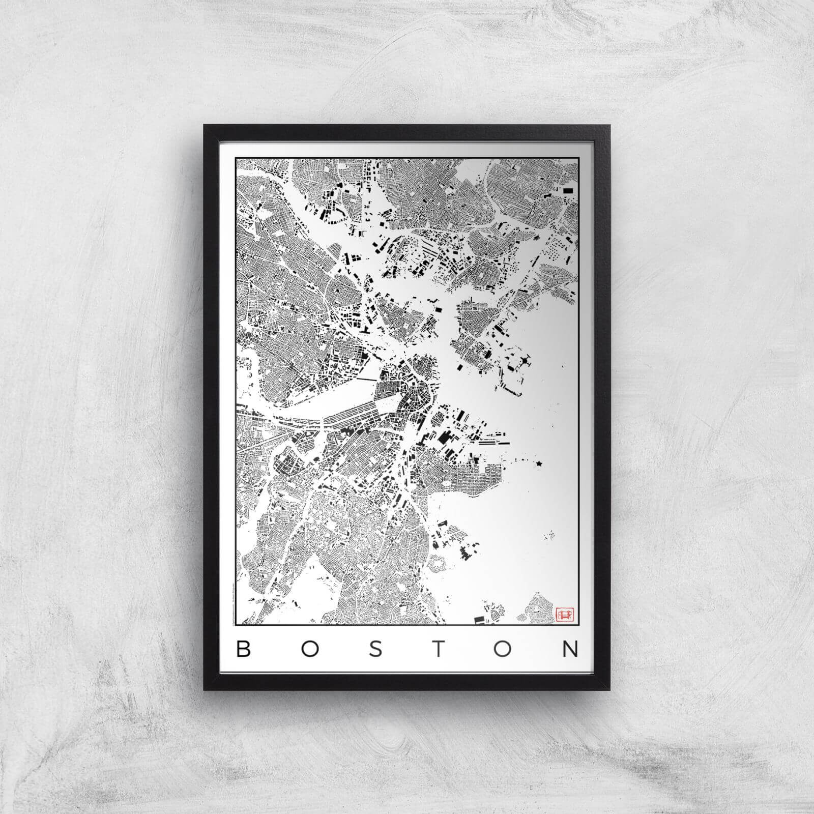 City Art Black and White Boston Map Art Print - A2 - Black Frame