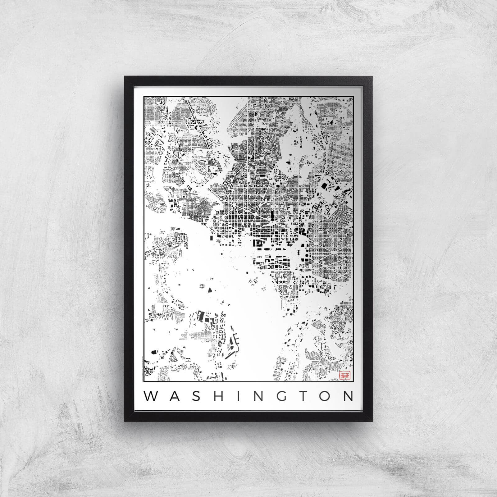 City Art Black and White Washington Map Art Print - A2 - Black Frame