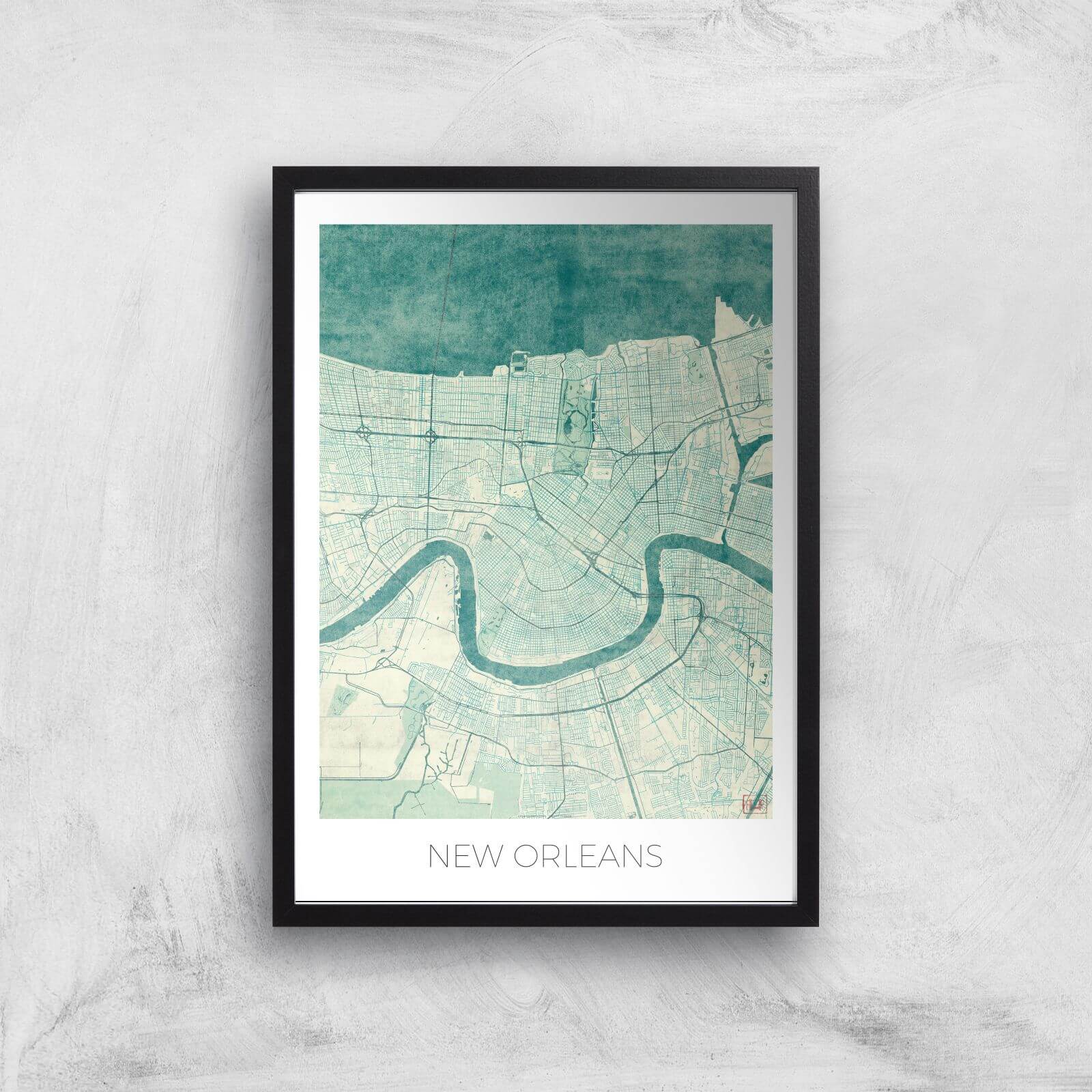 City Art Coloured New Orleans Map Art Print - A2 - Black Frame
