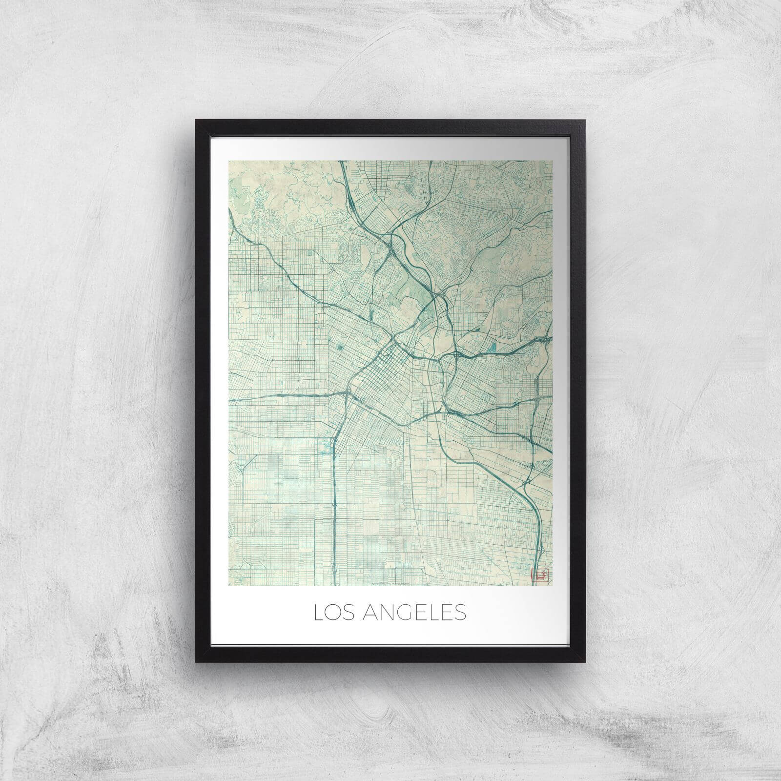 City Art Coloured Los Angeles Map Art Print - A2 - Black Frame