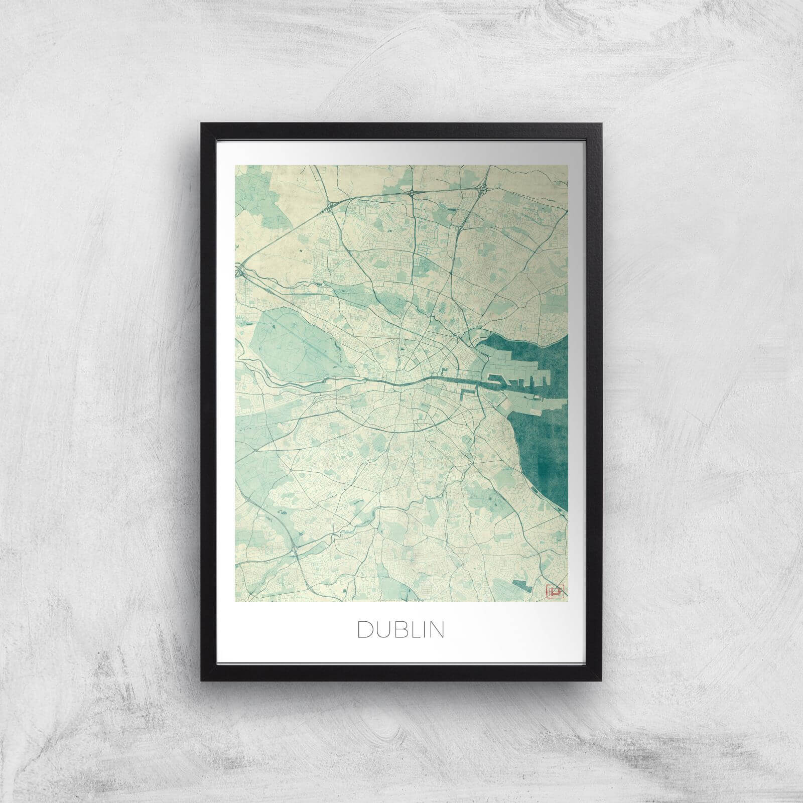 City Art Coloured Dublin Map Art Print - A2 - Black Frame