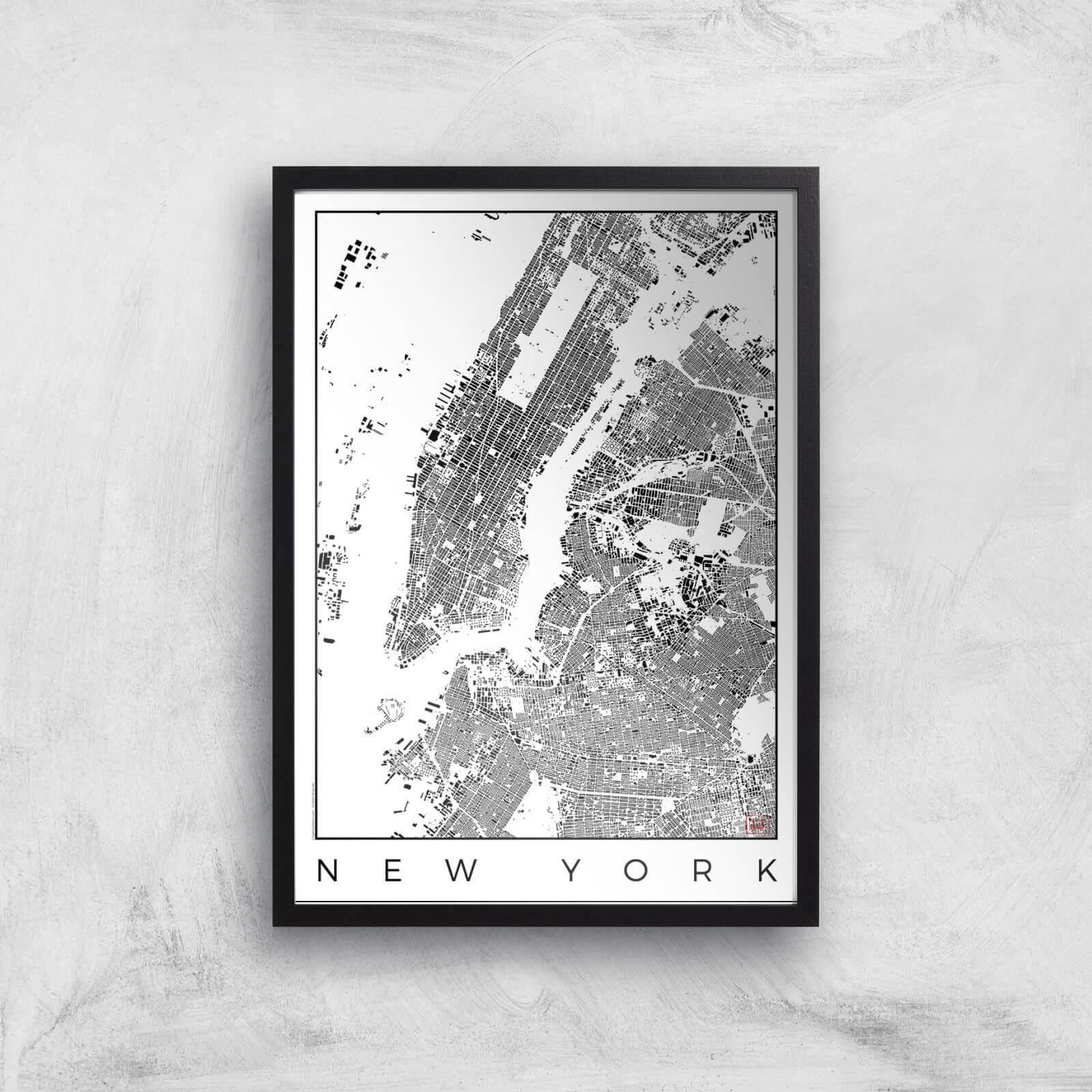 City Art Black and White New York Map Art Print - A2 - Black Frame