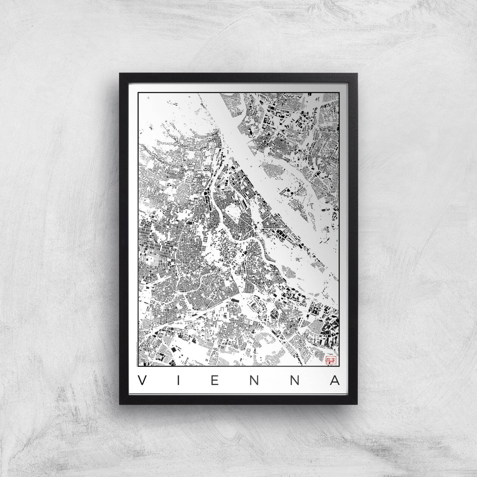 City Art Black and White Vienna Map Art Print - A2 - Black Frame