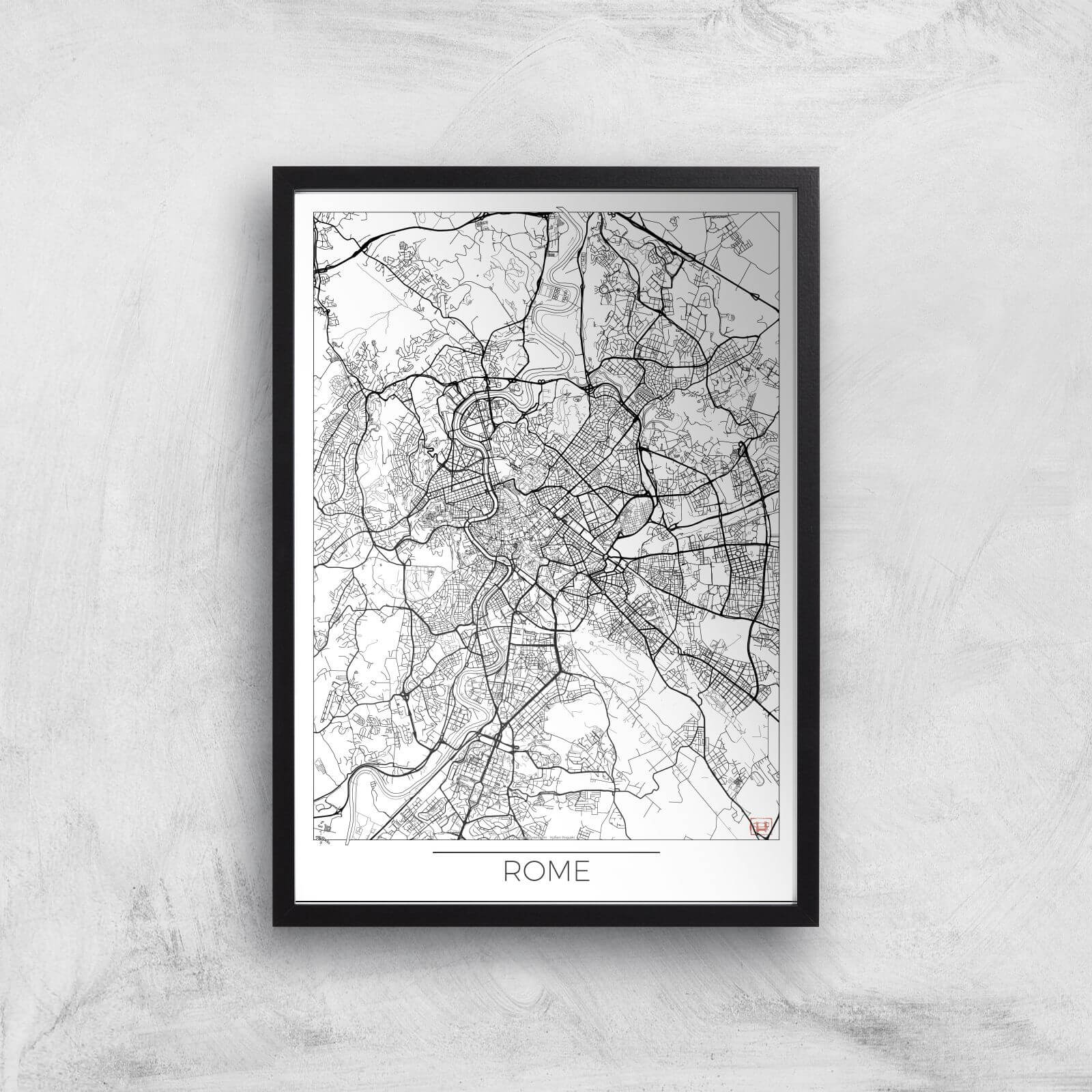 City Art Black and White Outlined Rome Map Art Print - A2 - Black Frame