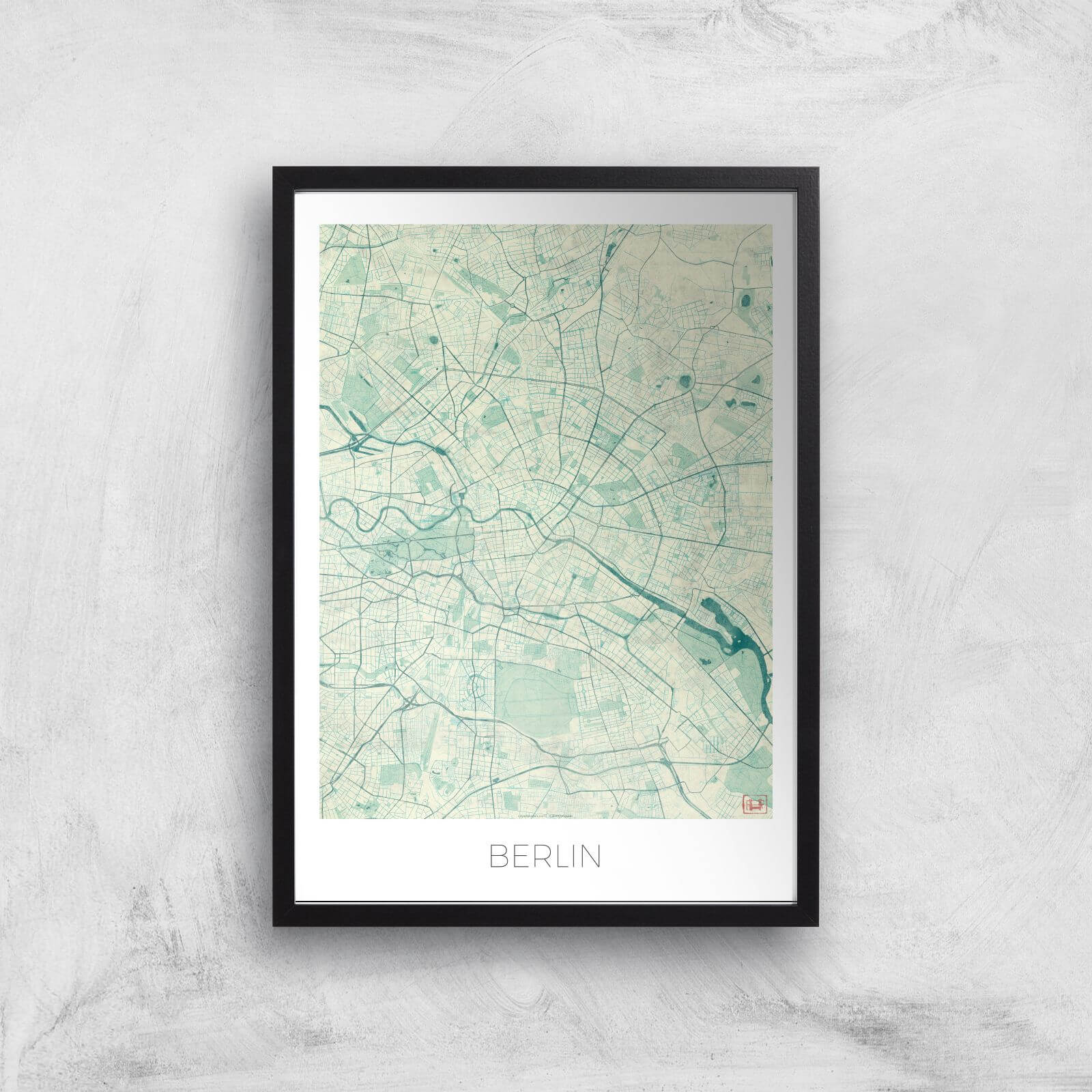 City Art Coloured Berlin Map Art Print - A2 - Black Frame