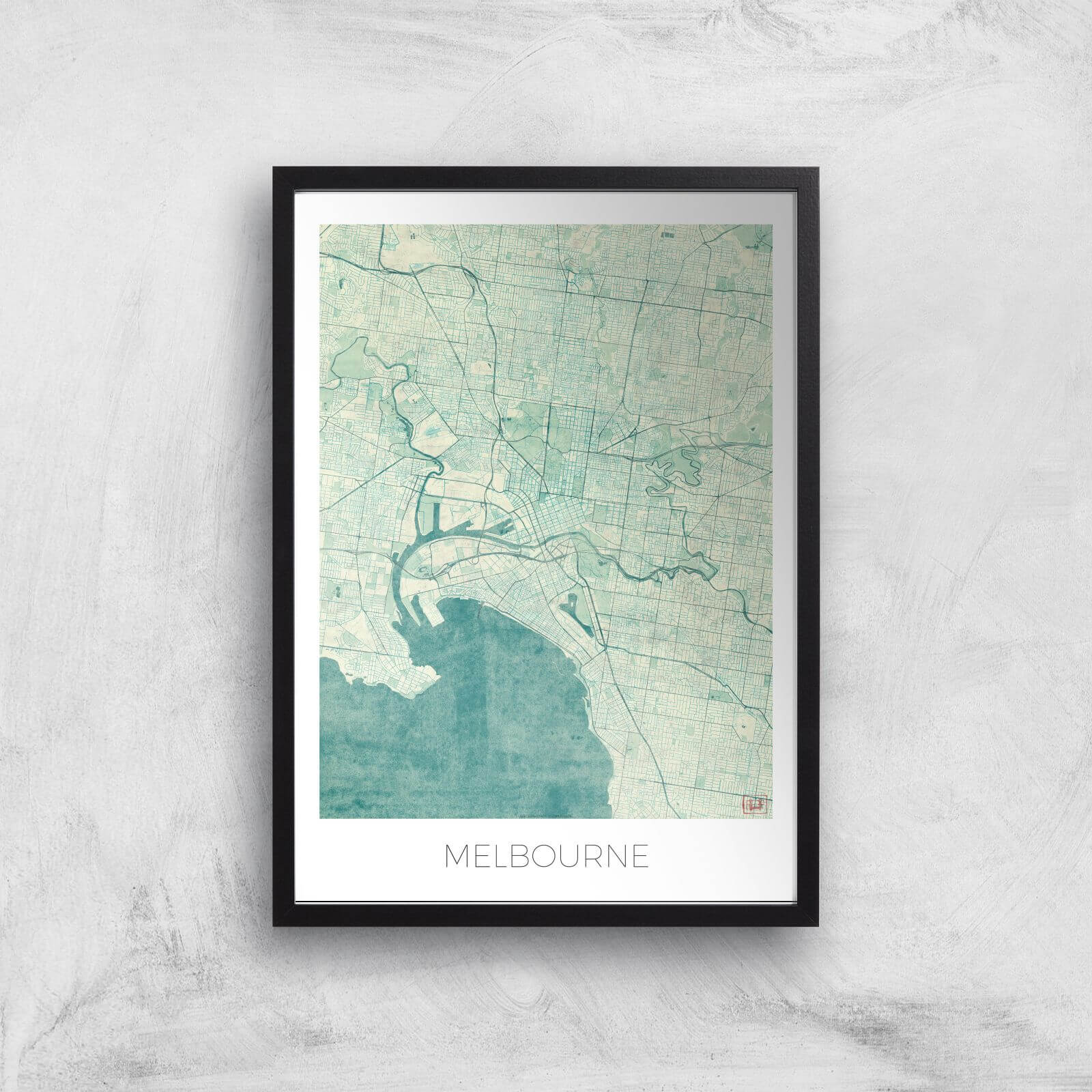 City Art Coloured Melbourne Map Art Print - A2 - Black Frame