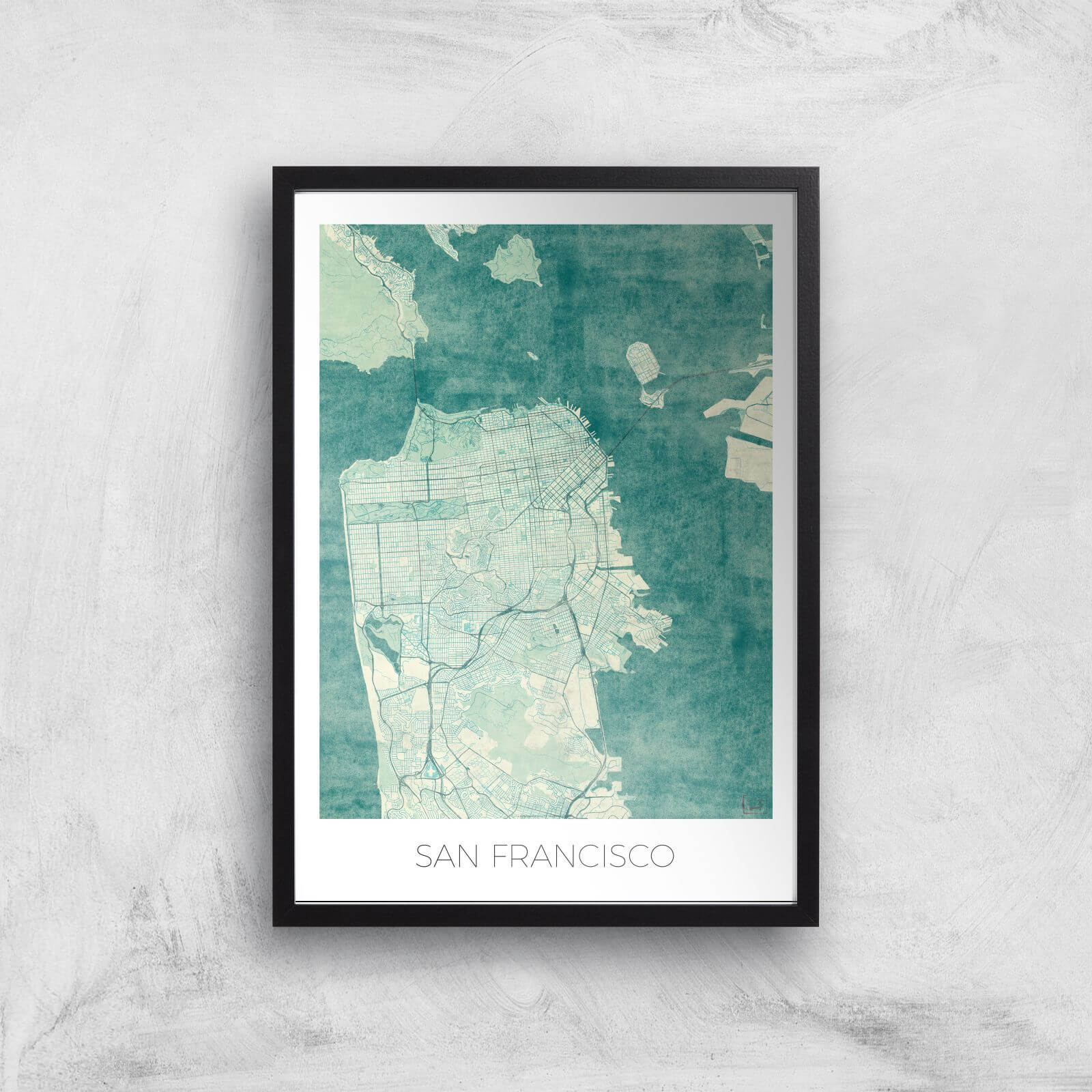 City Art Coloured San Francisco Map Art Print - A2 - Black Frame