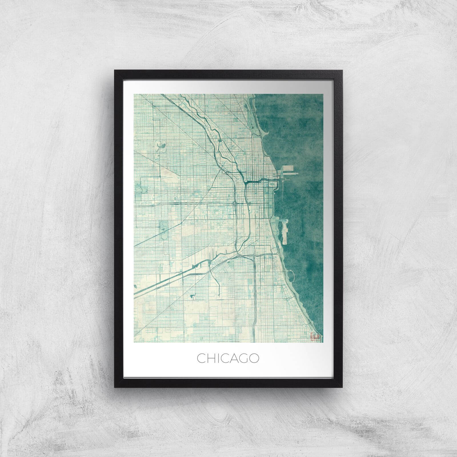 City Art Coloured Chicago Map Art Print - A2 - Black Frame