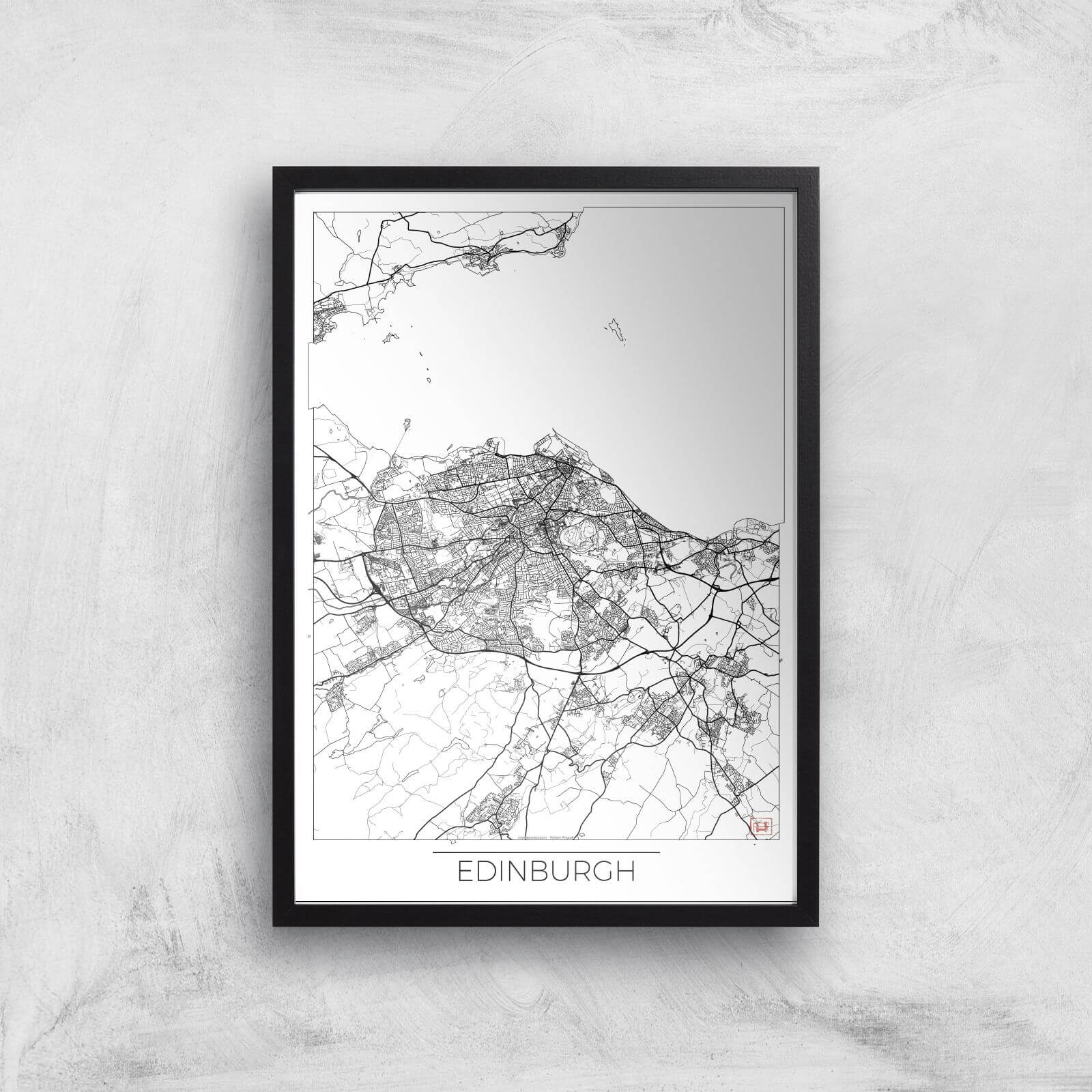 City Art Black and White Outlined Edinburgh Map Art Print - A2 - Black Frame