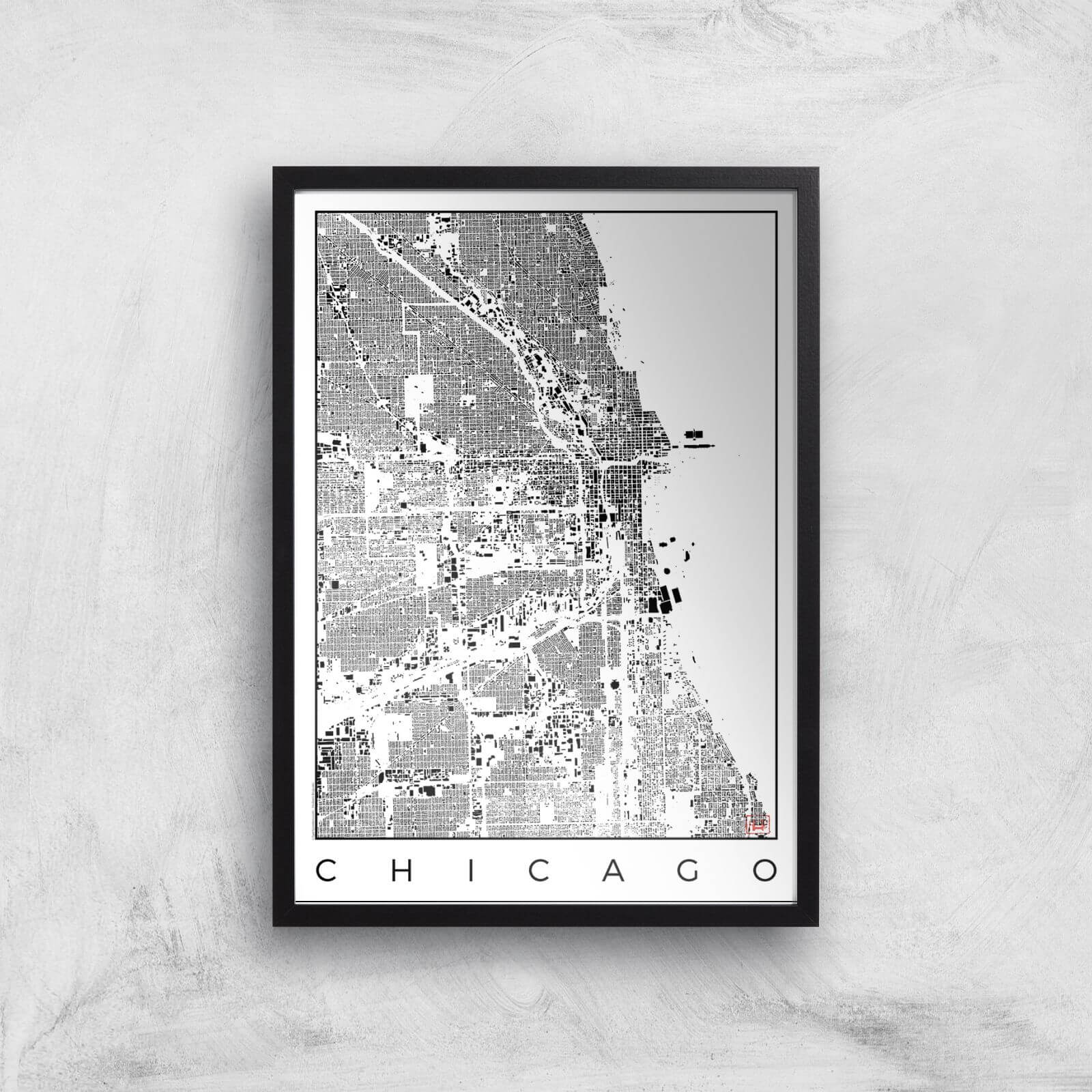 City Art Black and White Chicago Map Art Print - A2 - Black Frame