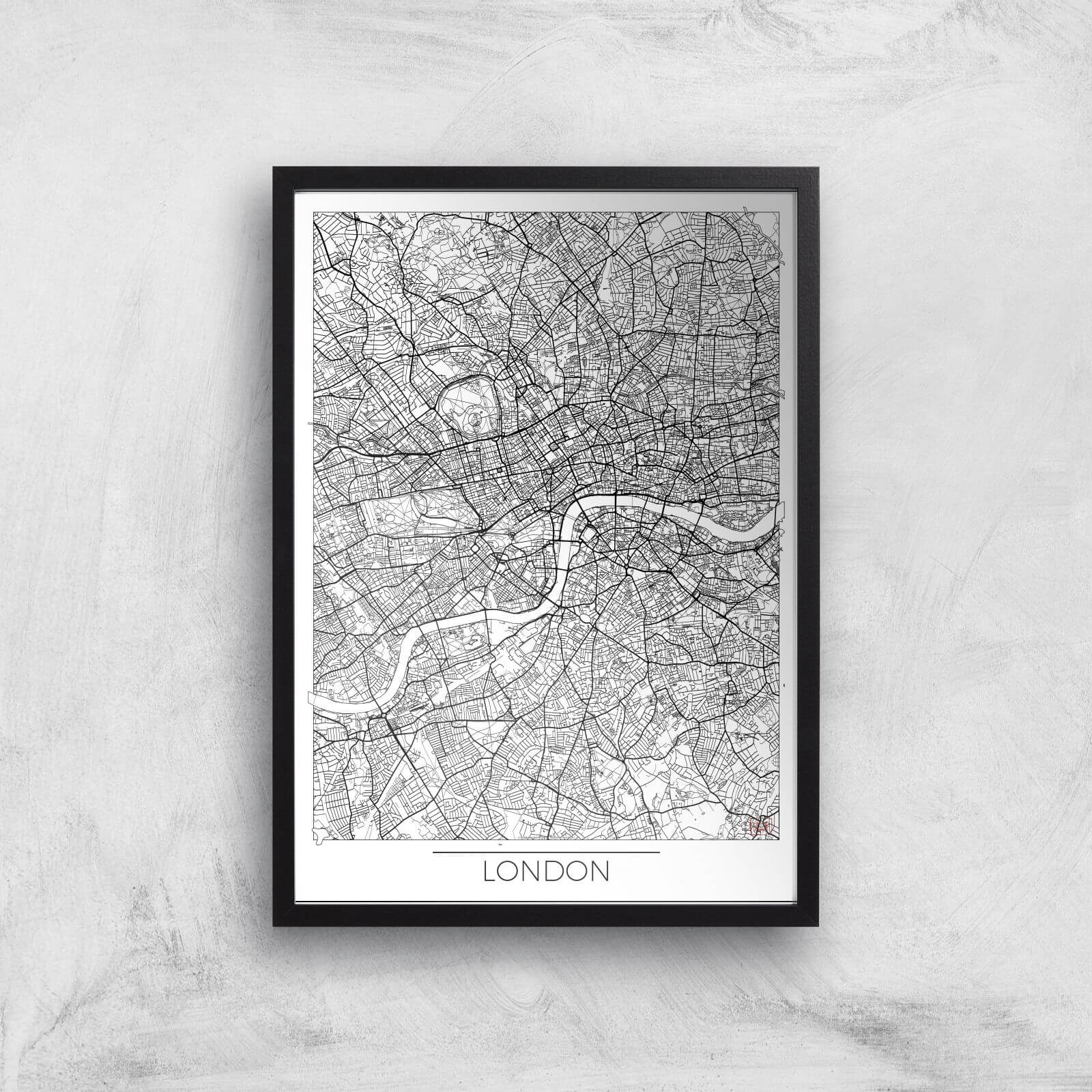 City Art Black and White Outlined London Map Art Print - A2 - Black Frame