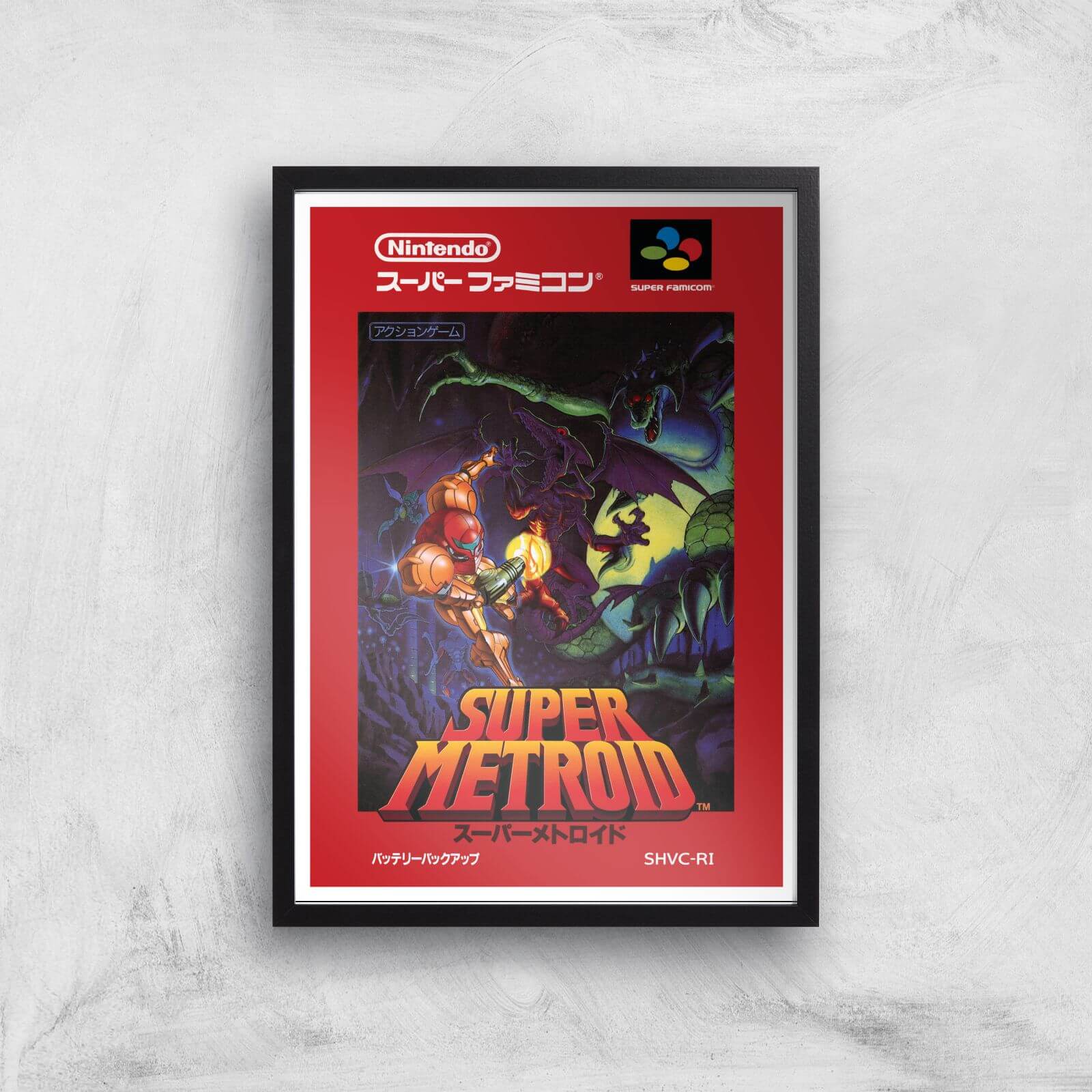 Nintendo Retro Super Metroid Cover Art Print - A2 - Black Frame