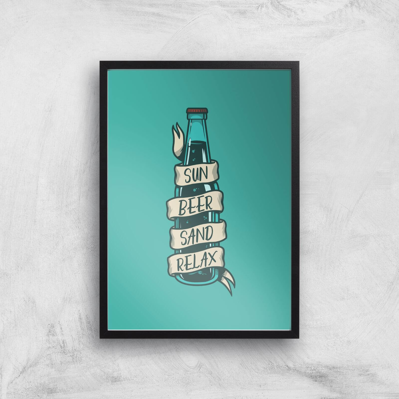 Sun Beer Sand Relax Art Print - A2 - Black Frame