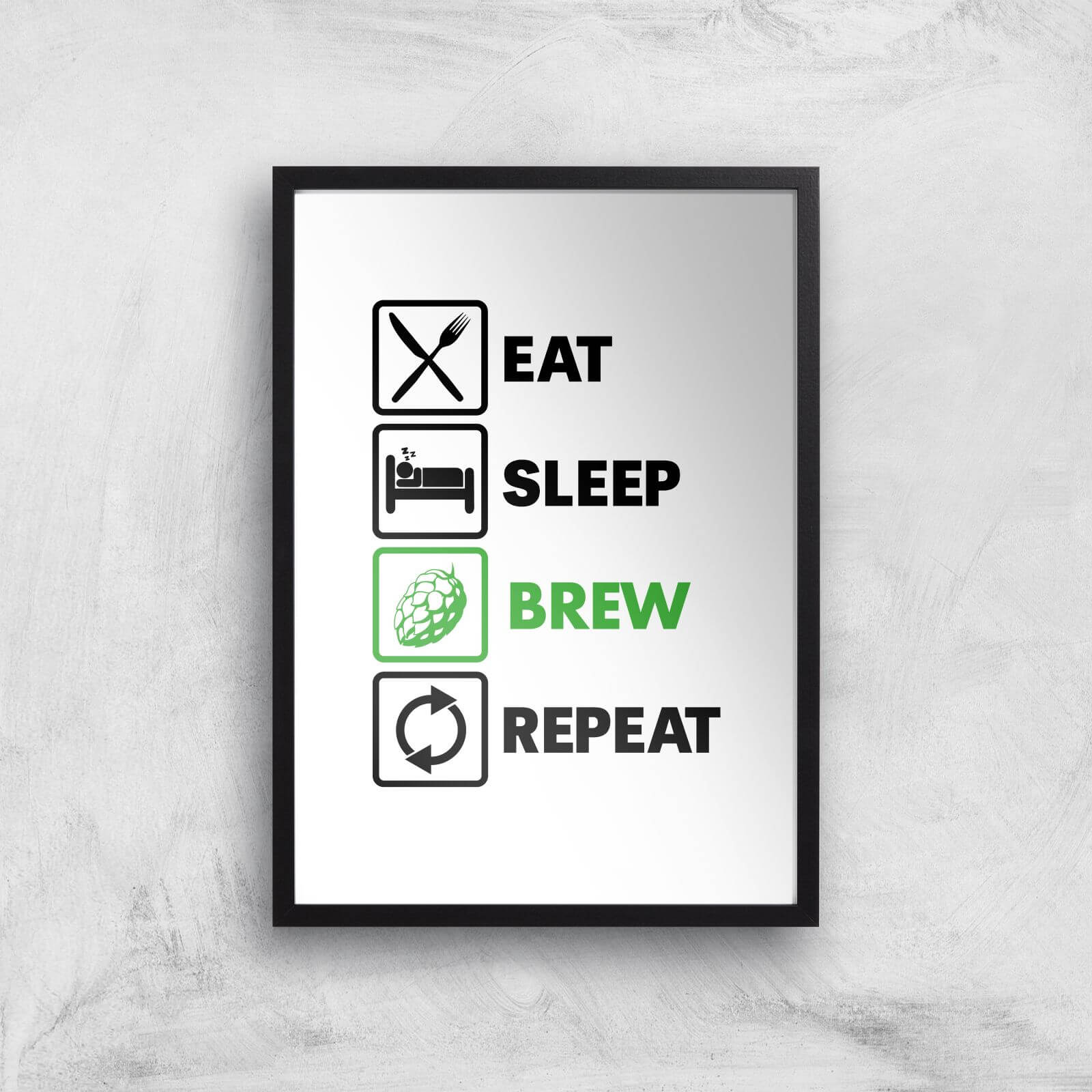 Eat Sleep Brew Repeat Art Print - A2 - Black Frame