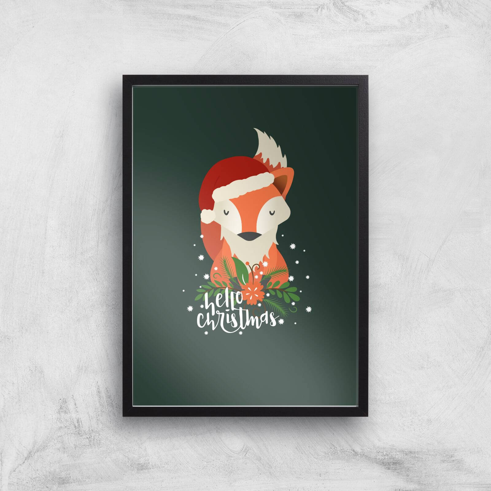 Christmas Fox Hello Christmas Art Print - A2 - Black Frame
