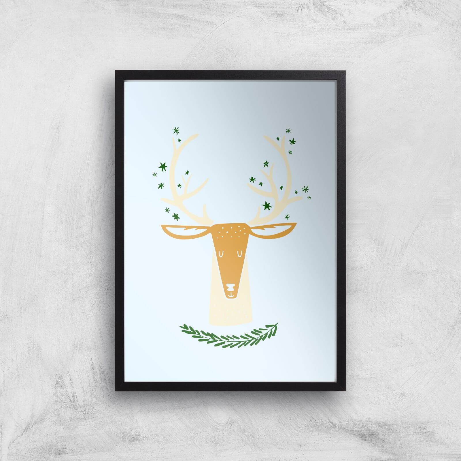 Christmas Reindeer Head Art Print - A2 - Black Frame