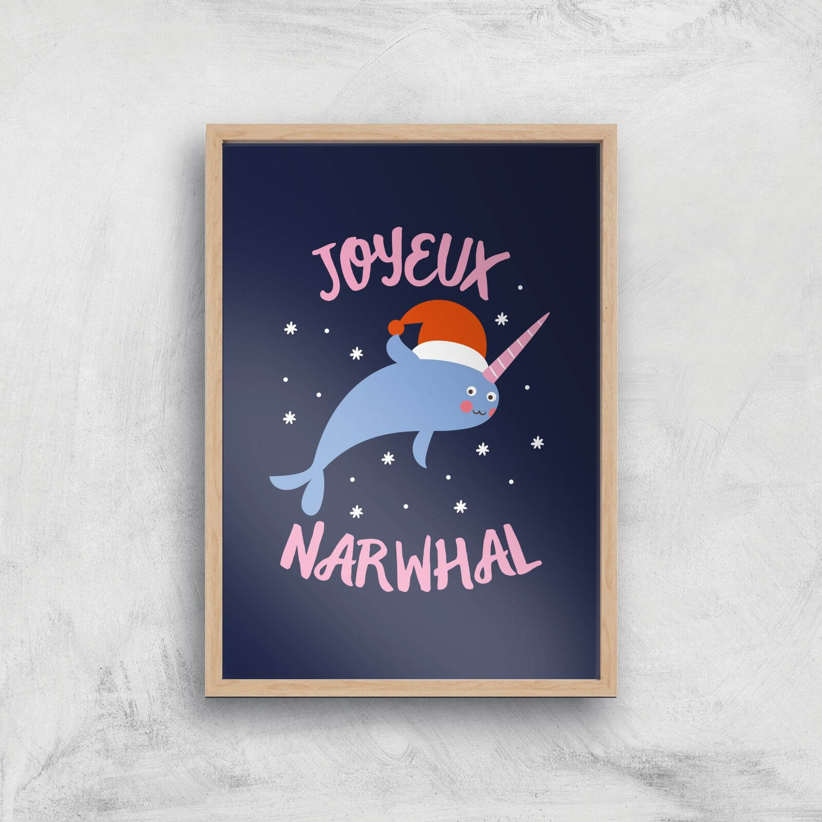 Joyeux Narwhal Art Print - A2 - White Frame