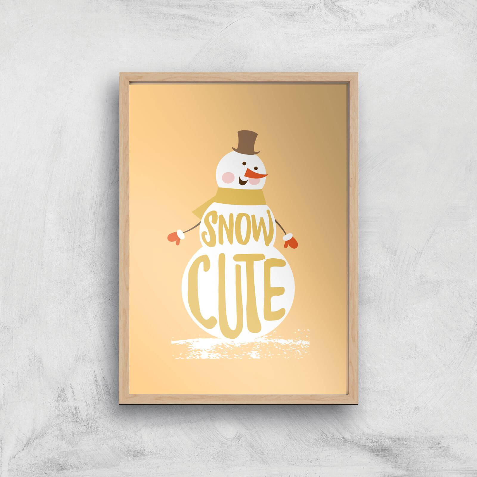 Christmas Snow Cute Snowman Art Print - A2 - White Frame