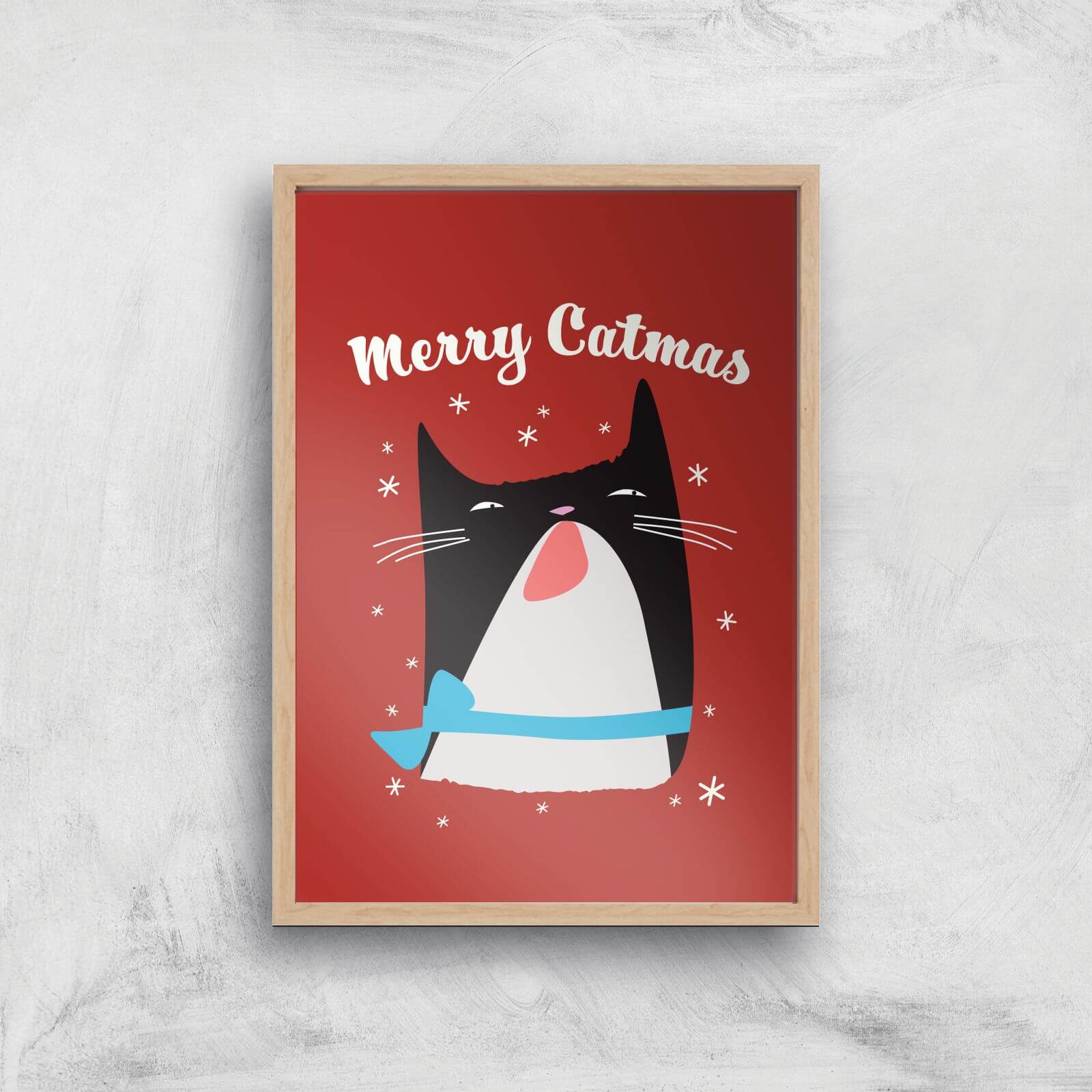 Merry Catmas Art Print - A2 - White Frame