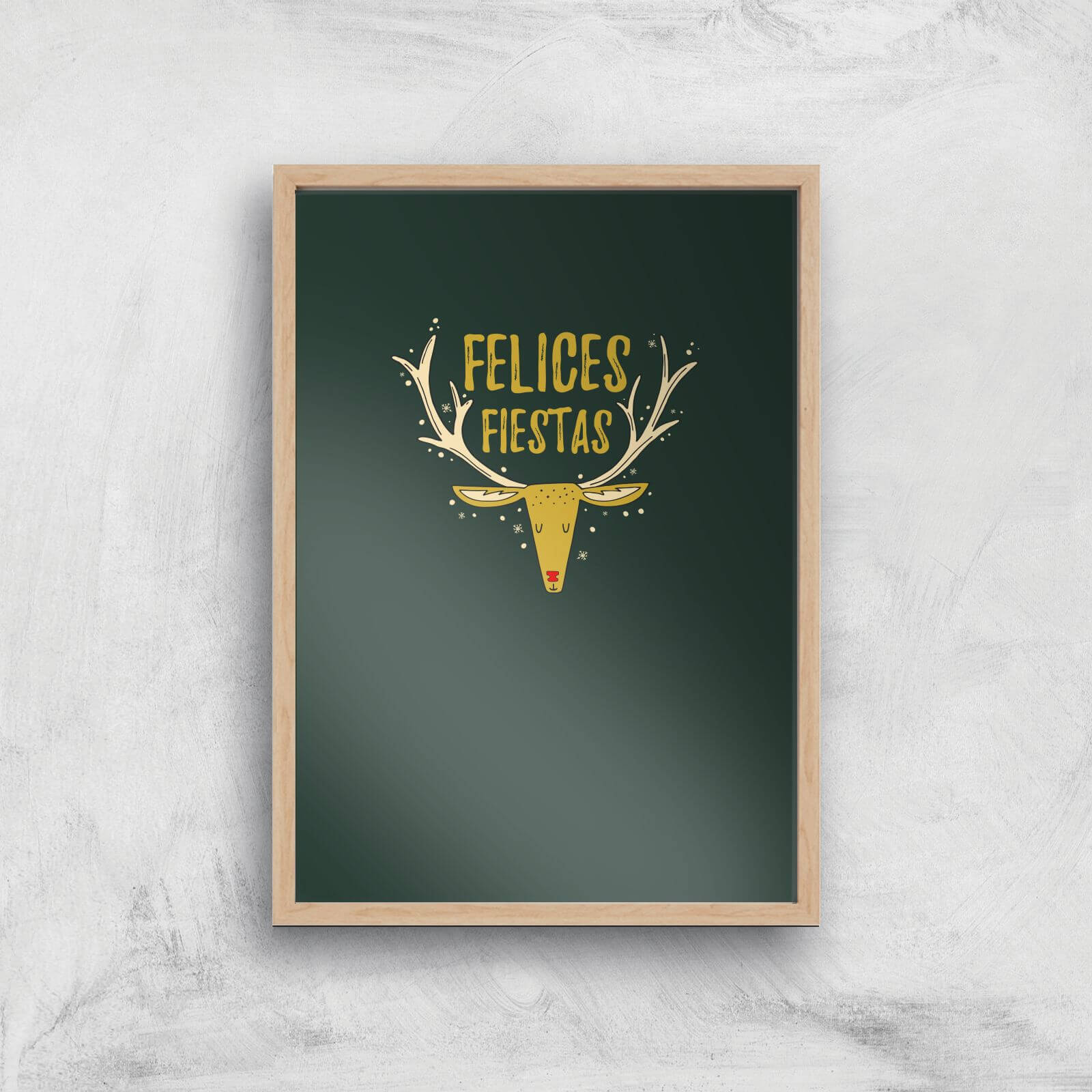Felices Fiestas Reindeer Art Print - A2 - White Frame