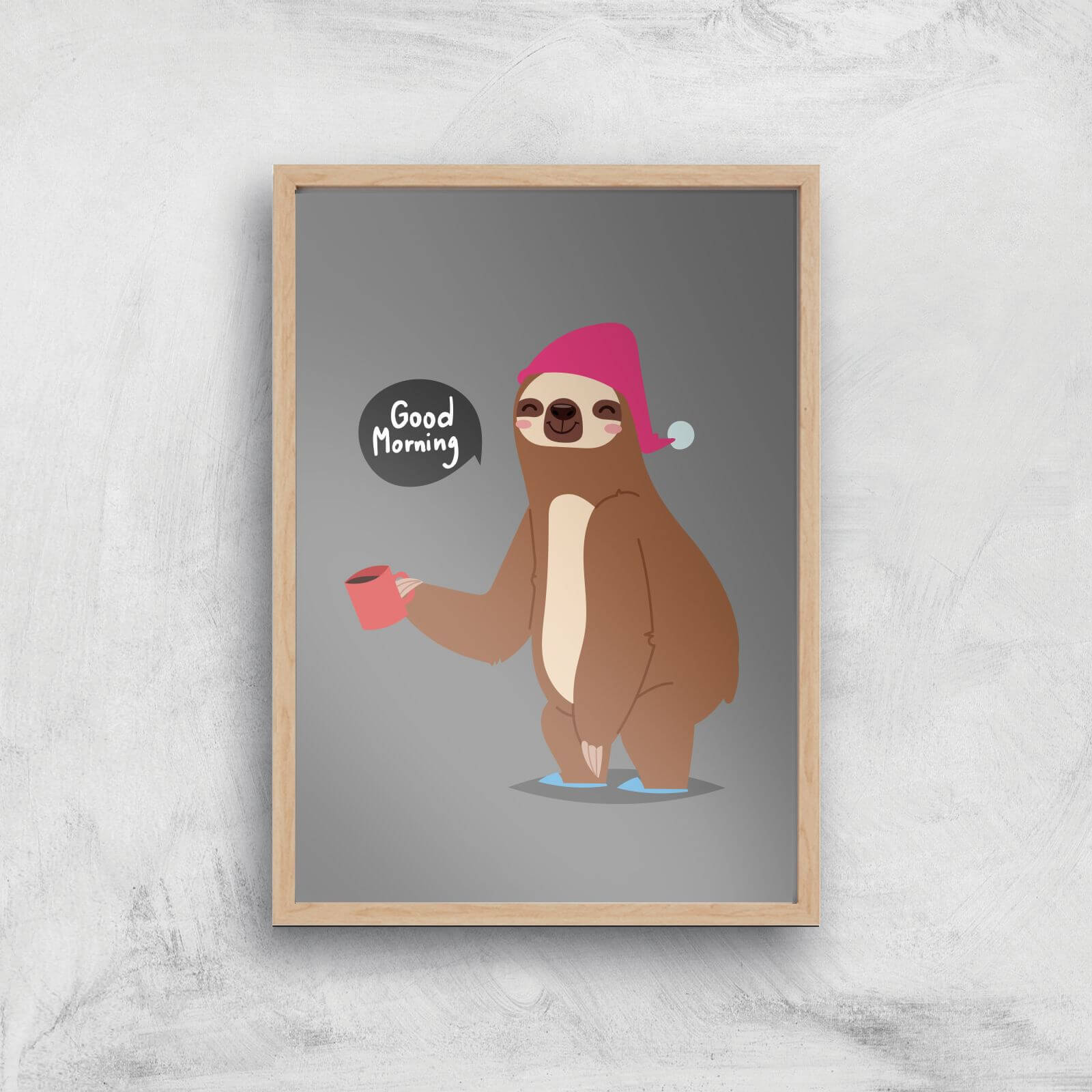 Sloth Good Morning Art Print - A2 - White Frame