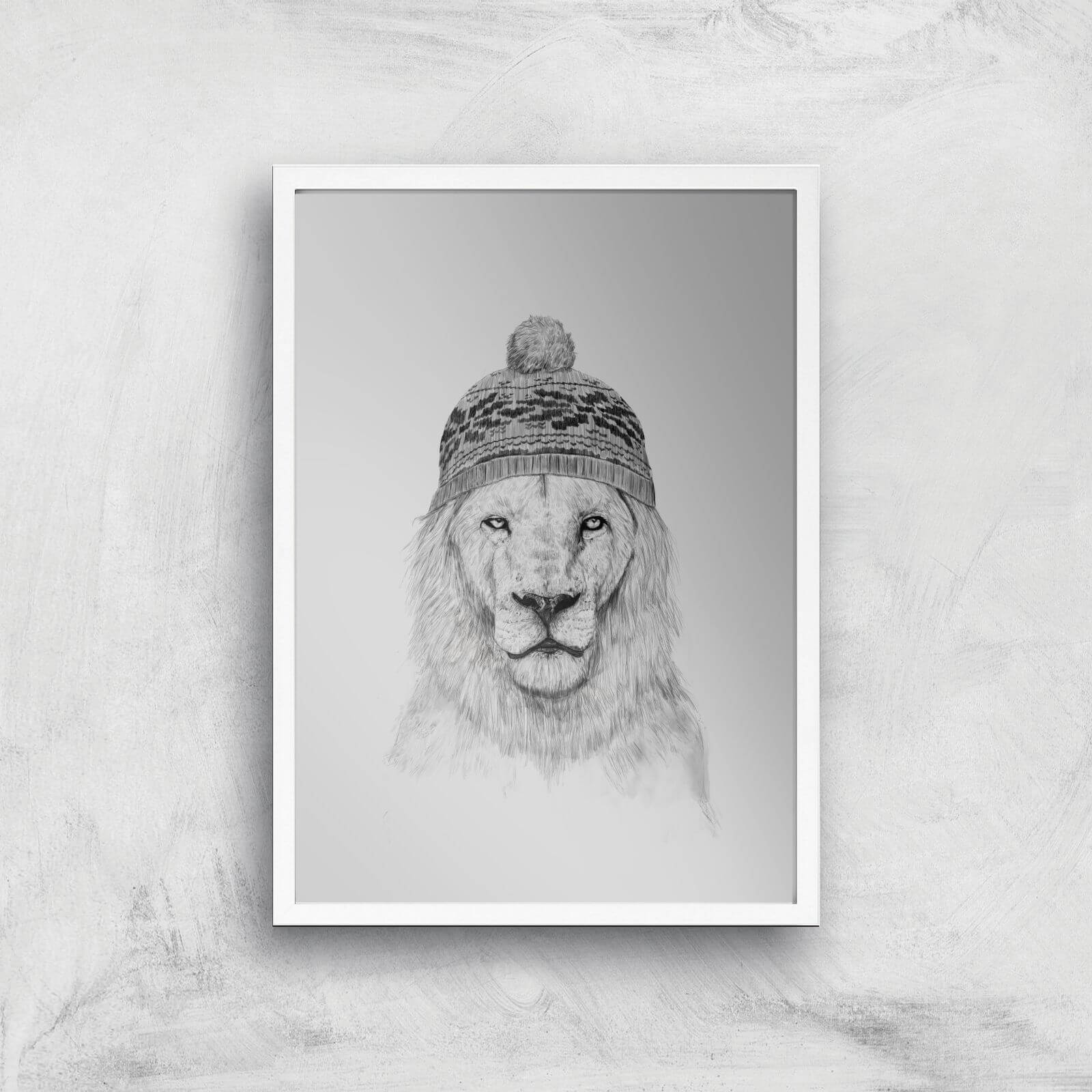 Lion With Hat Art Print - A2 - White Frame