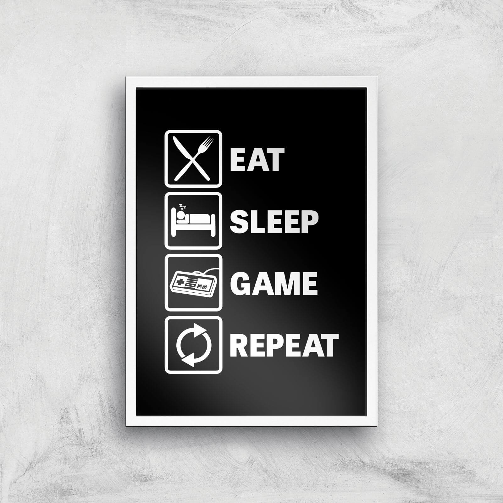Eat Sleep Game Repeat Art Print - A2 - White Frame