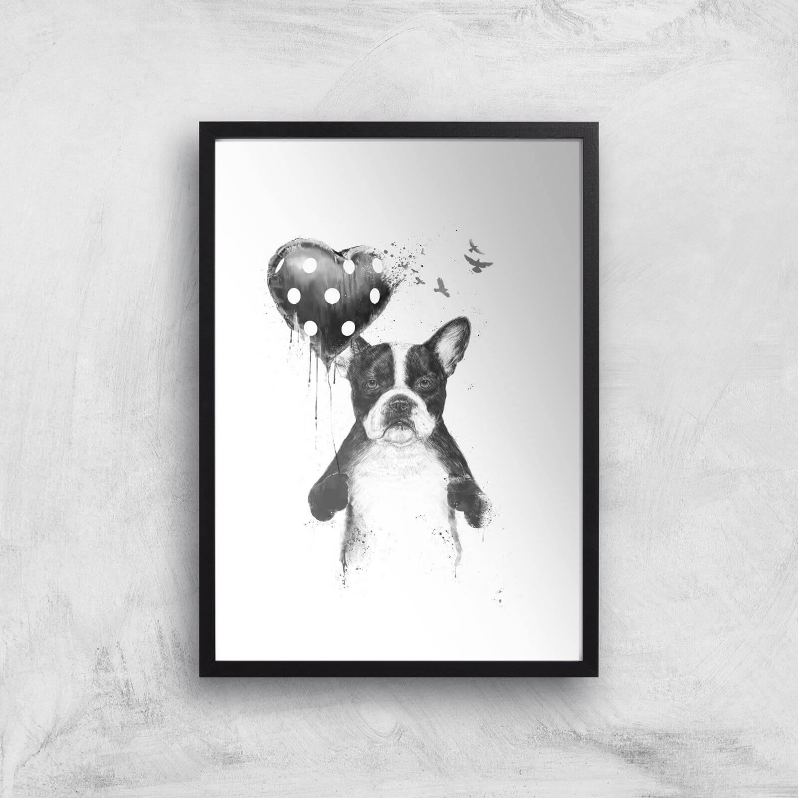 Balazs Solti Bulldog and Balloon Art Print - A2 - Black Frame