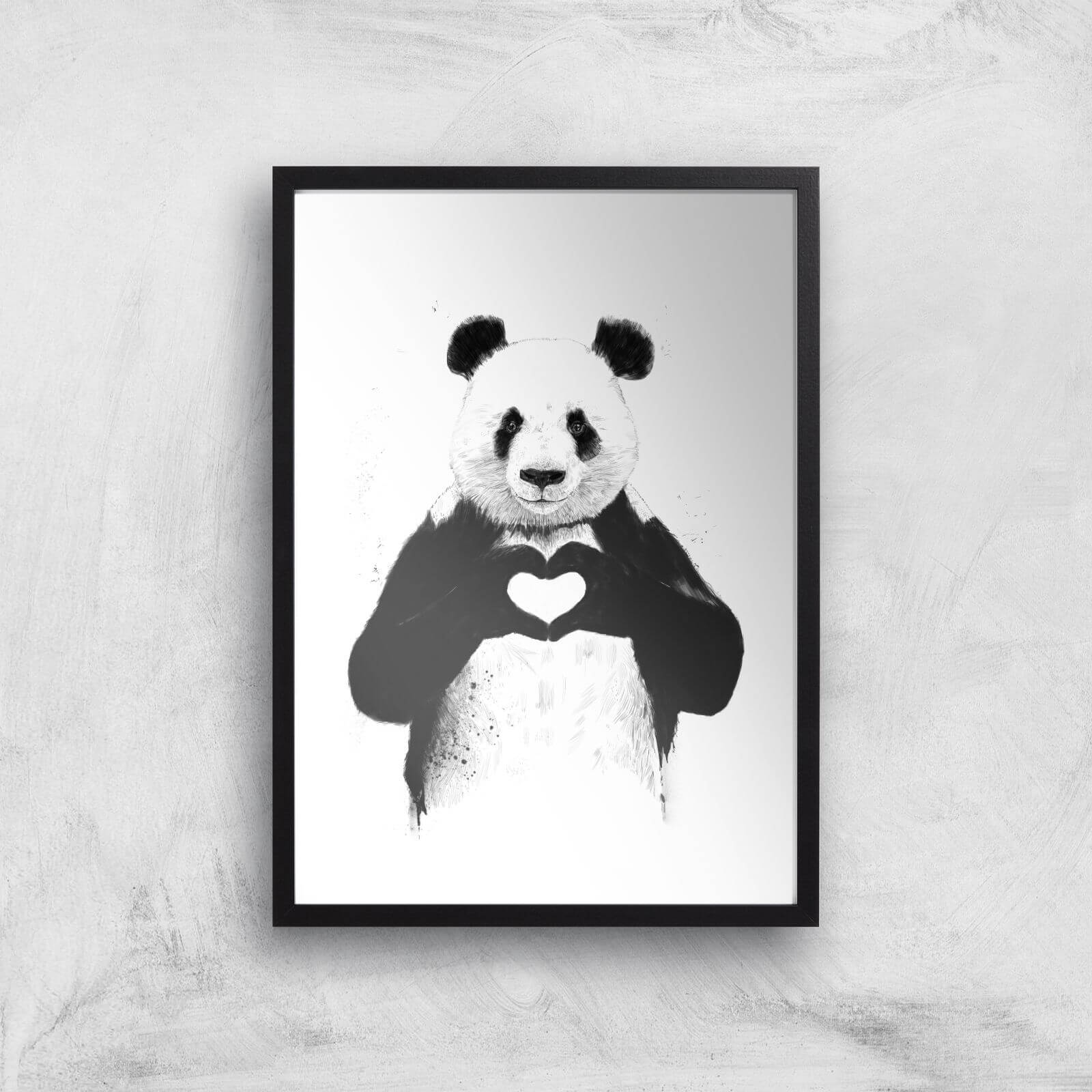 Balazs Solti Panda Love Art Print - A2 - Black Frame