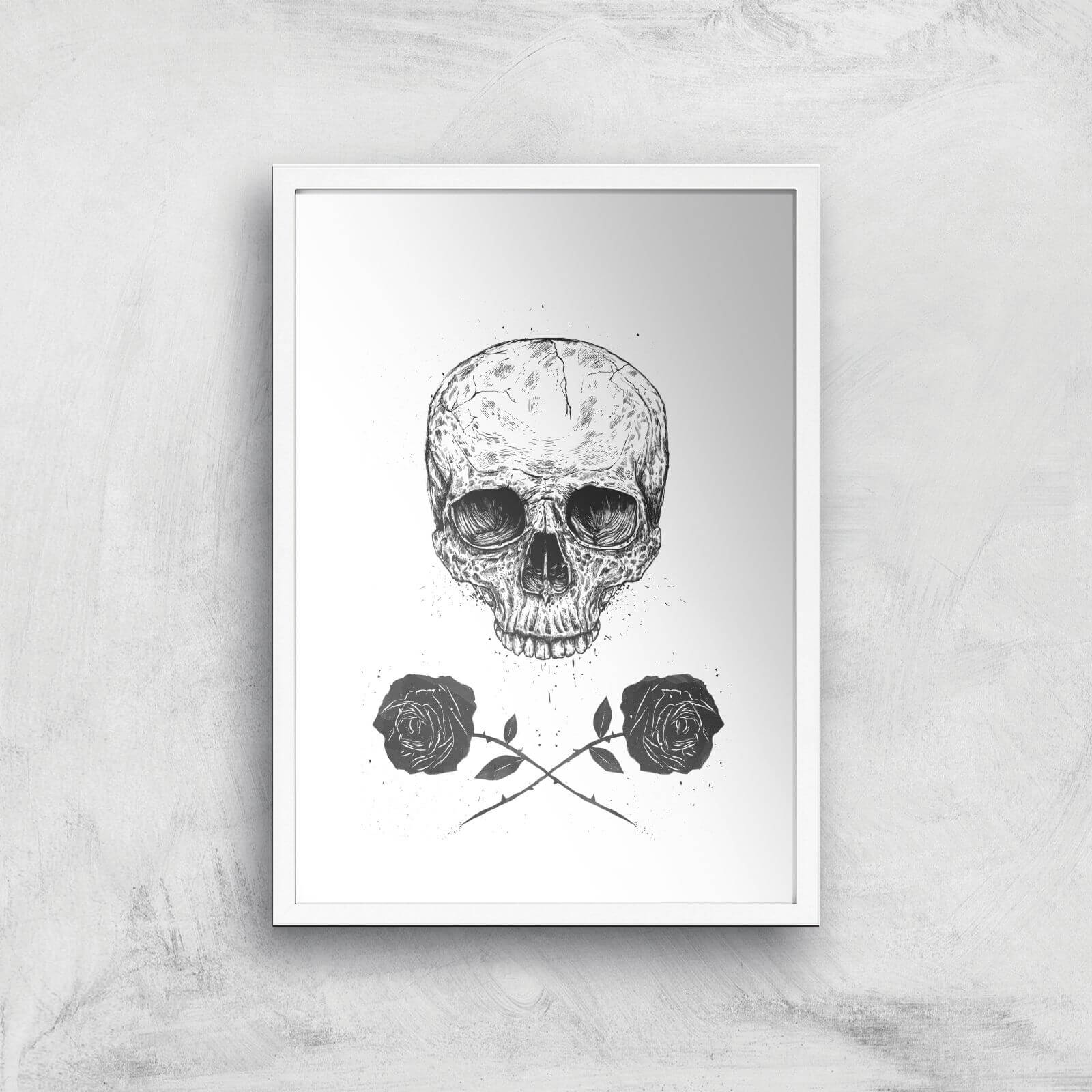 Balazs Solti Skull and Roses Art Print - A2 - White Frame