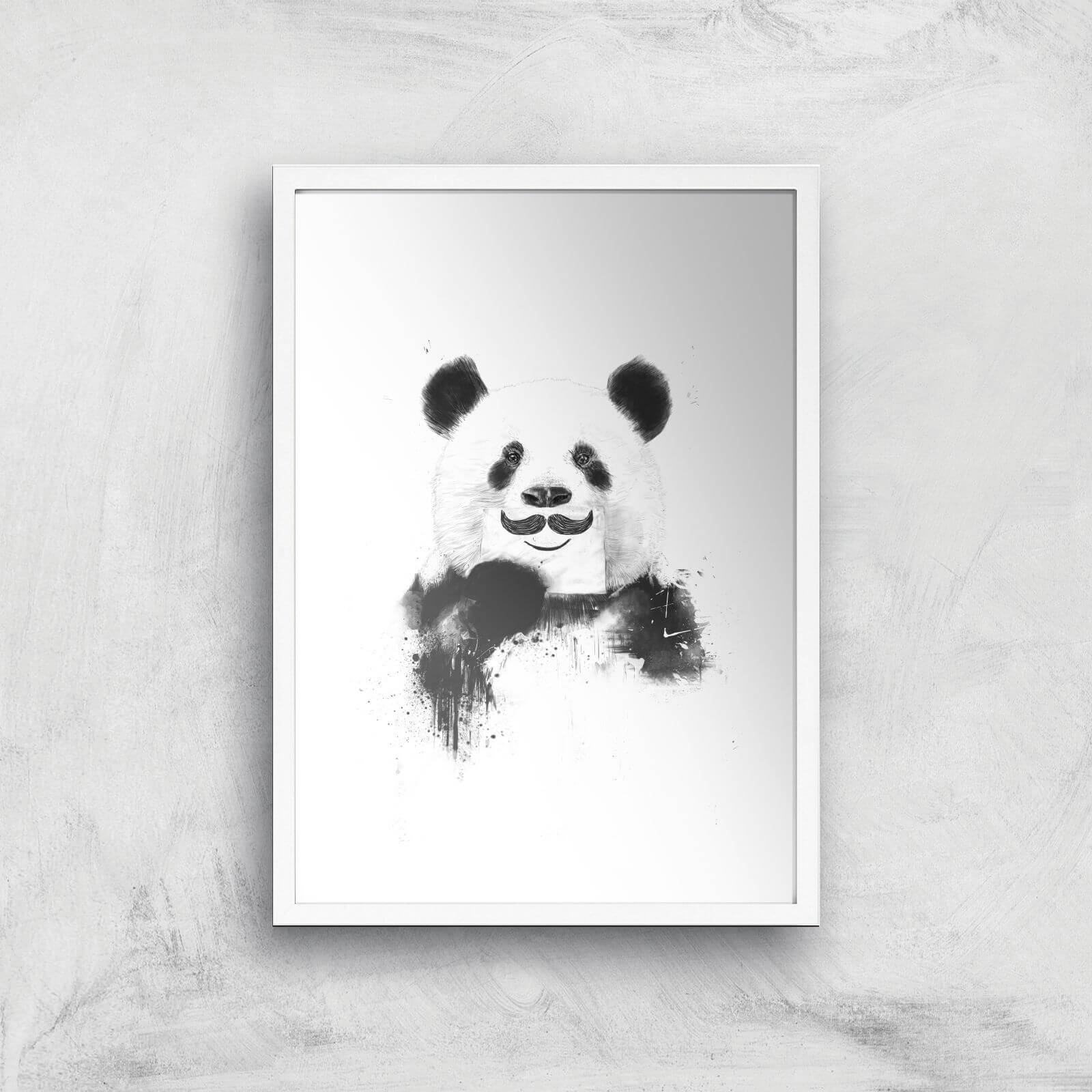 Balazs Solti Moustache and Panda Art Print - A2 - White Frame