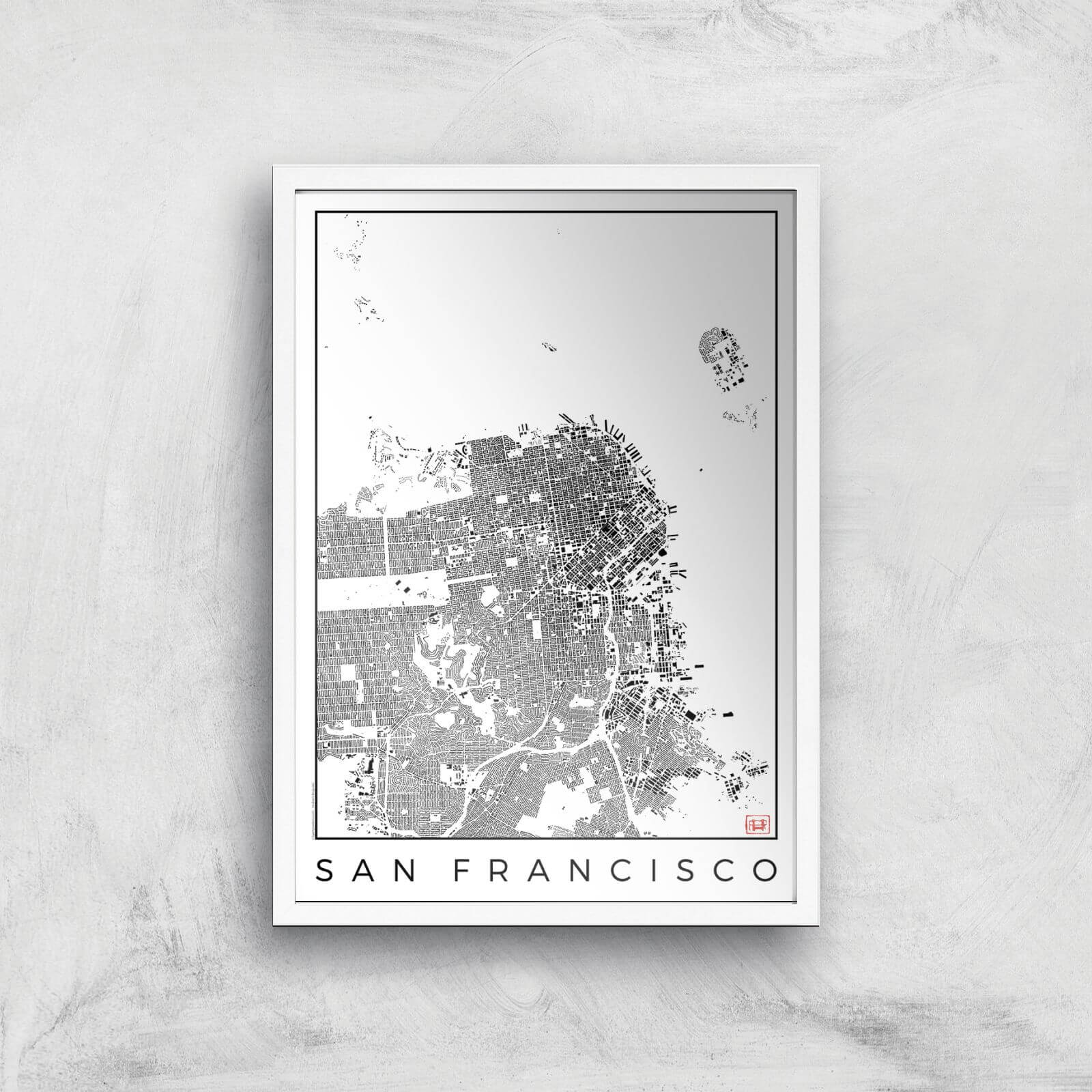 City Art Black and White San Francisco Map Art Print - A2 - White Frame
