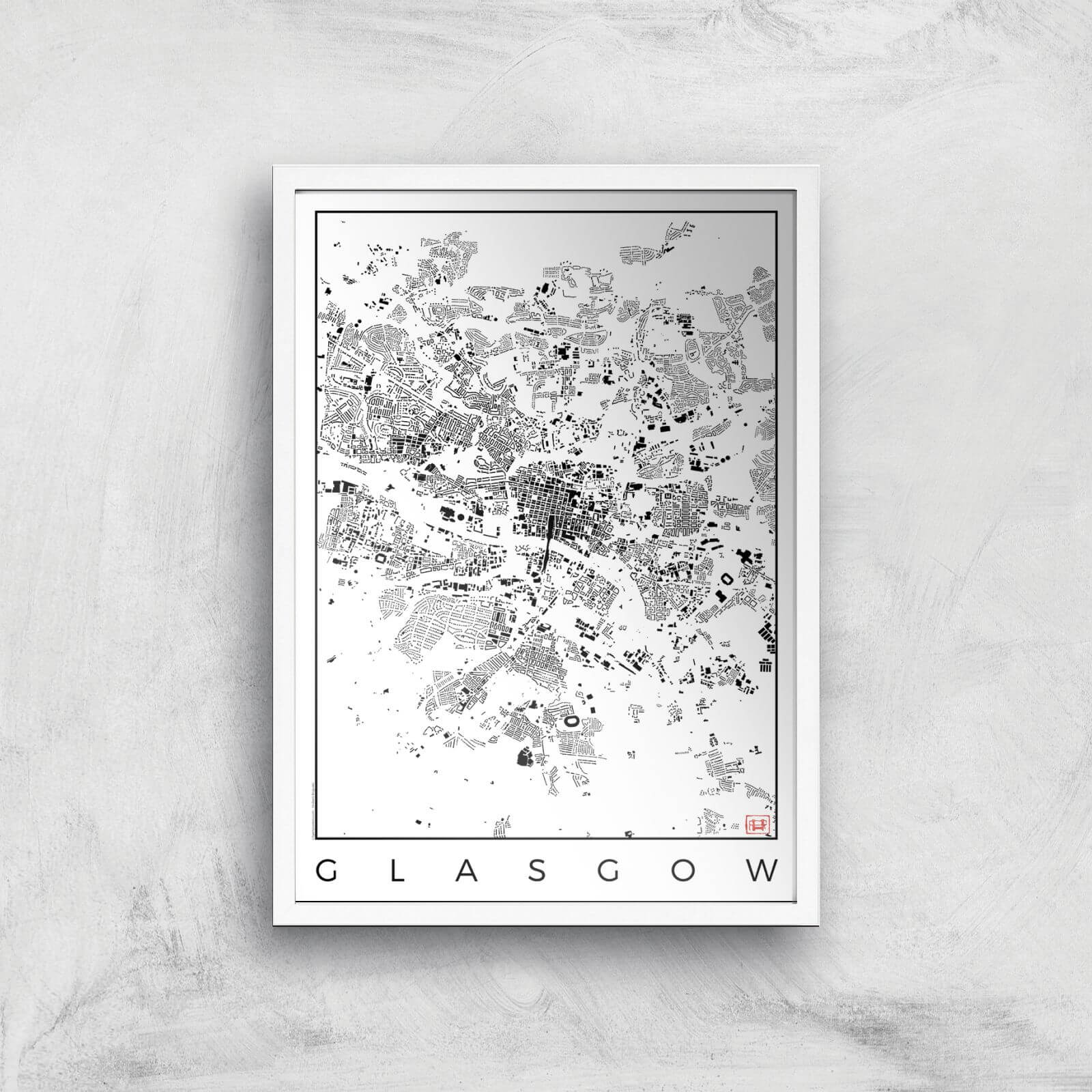City Art Black and White Glasgow Map Art Print - A2 - White Frame