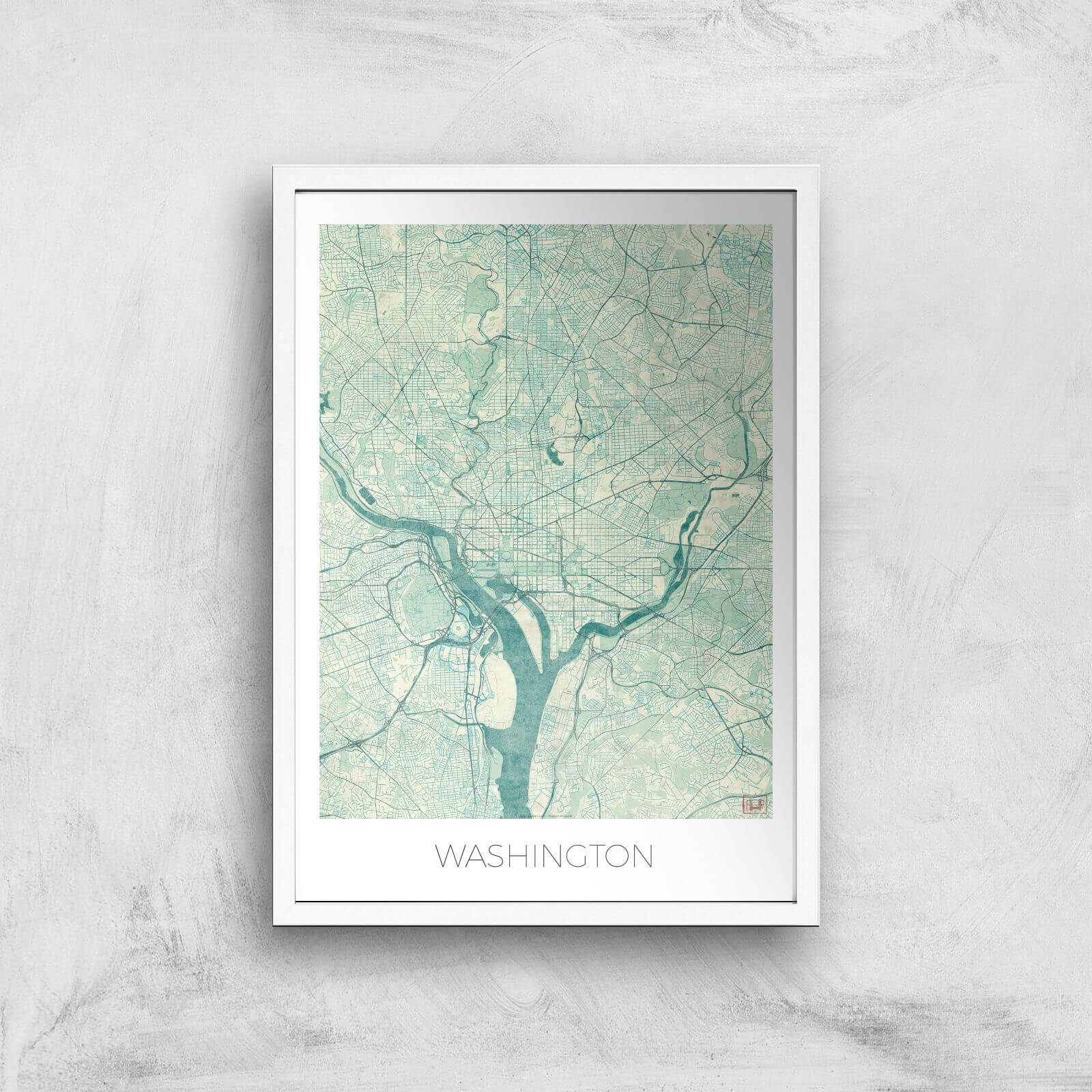 City Art Coloured Washington Map Art Print - A2 - White Frame