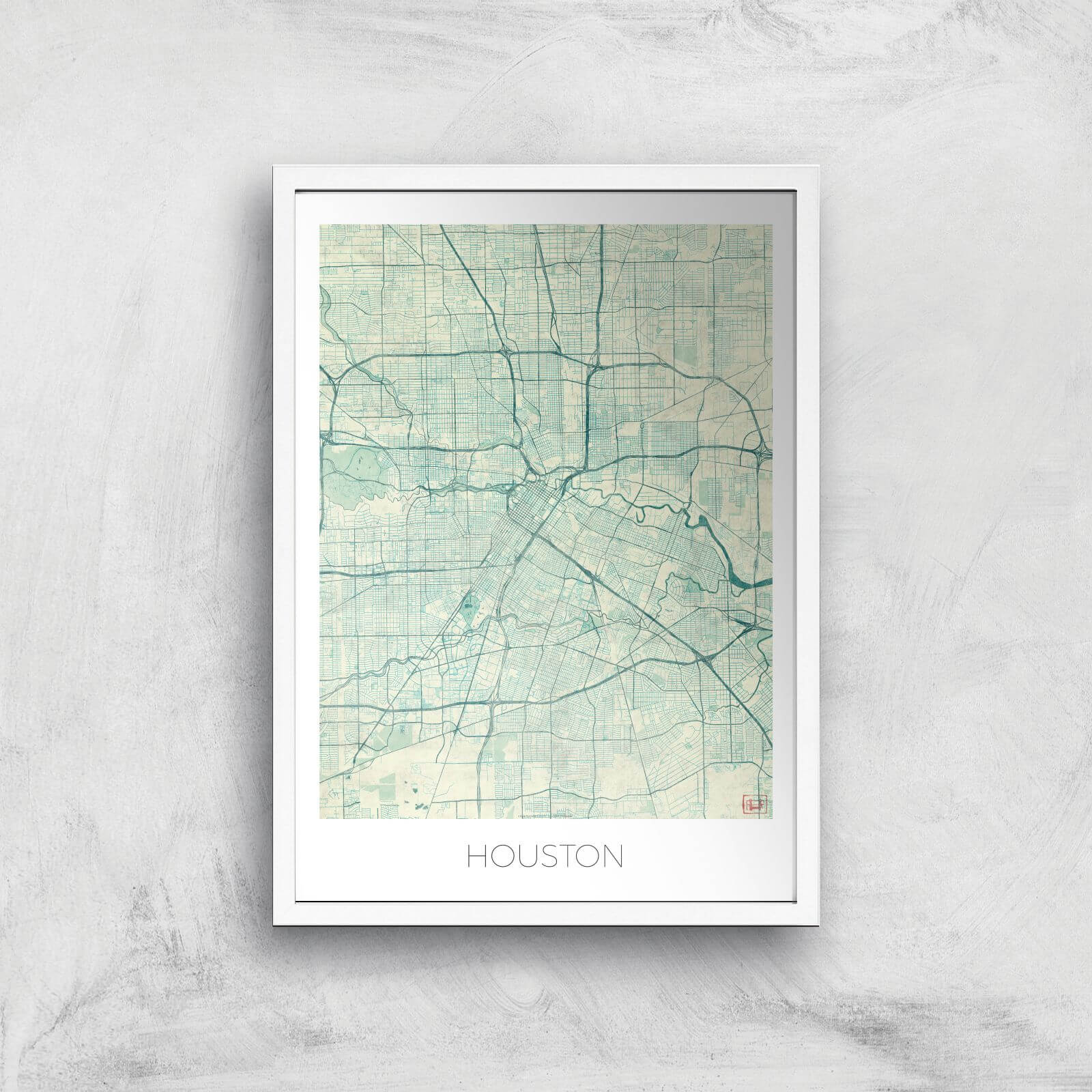 City Art Coloured Houston Map Art Print - A2 - White Frame