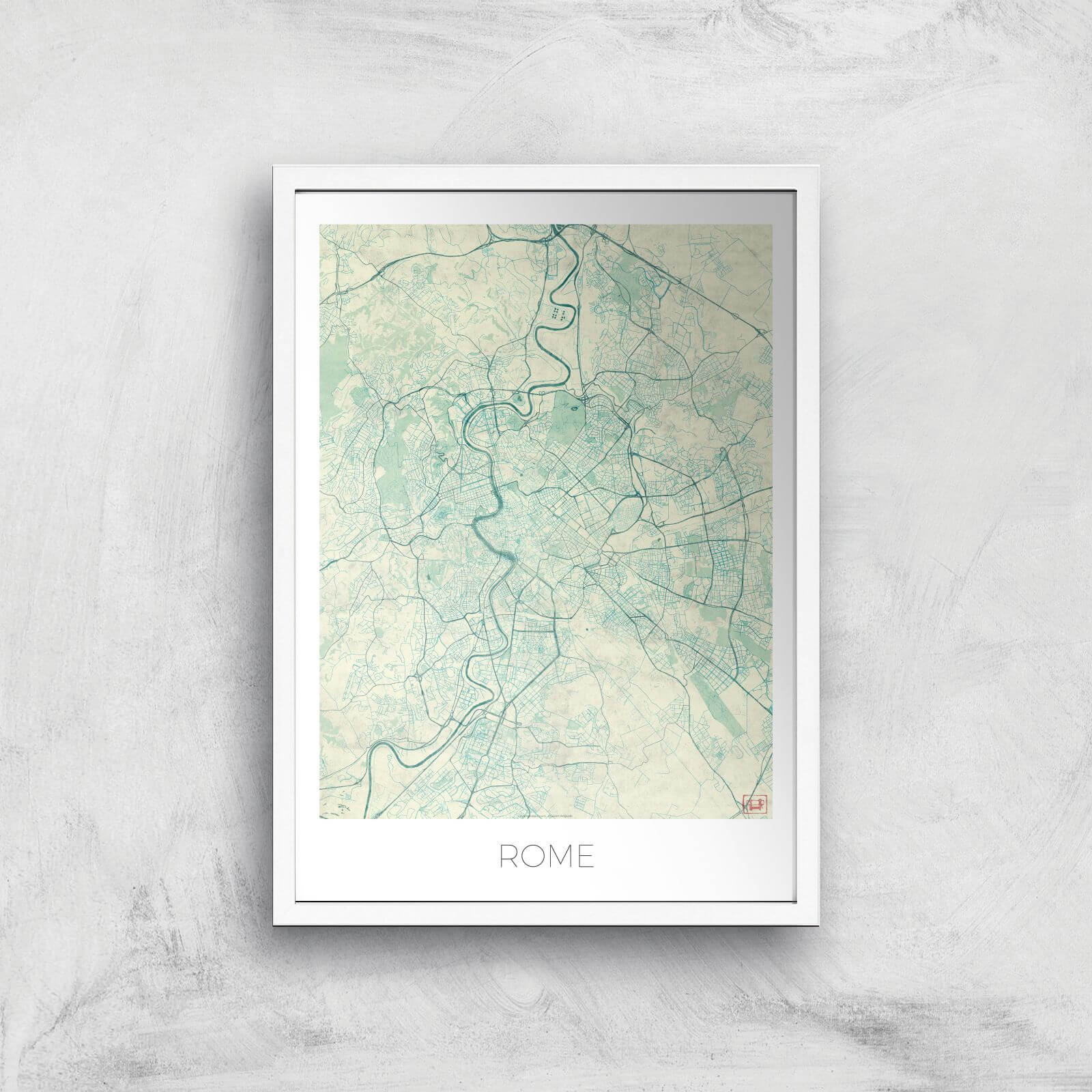 City Art Coloured Rome Map Art Print - A2 - White Frame