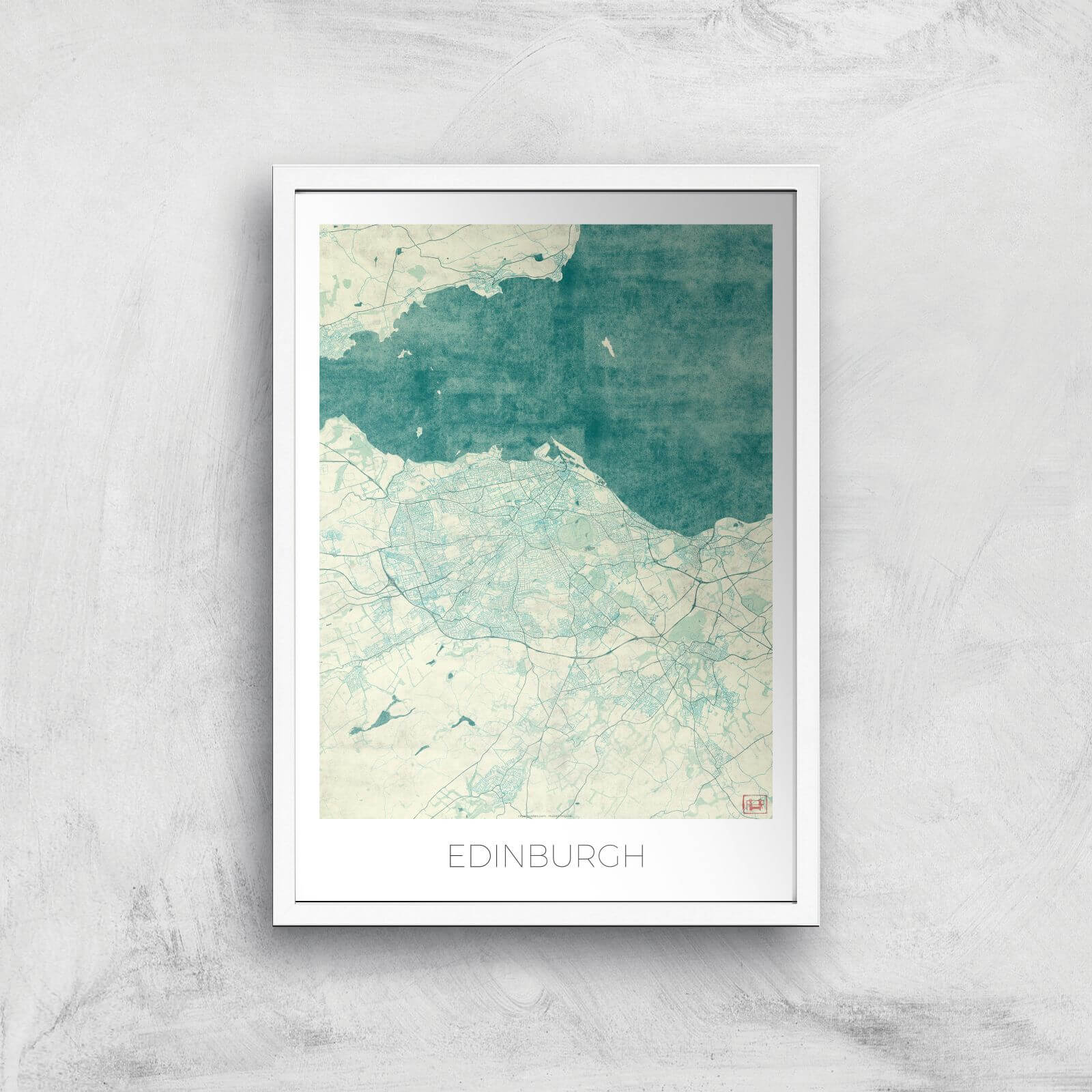 City Art Coloured Edinburgh Map Art Print - A2 - White Frame