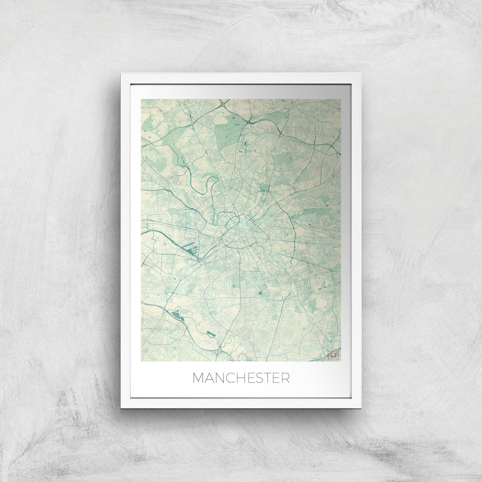 City Art Coloured Manchester Map Art Print - A2 - White Frame
