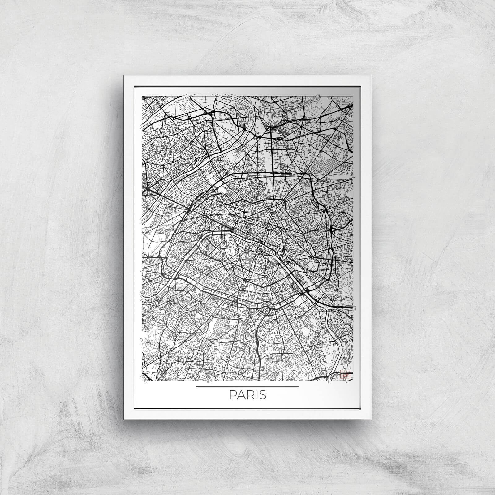 City Art Black and White Outlined Paris Map Art Print - A2 - White Frame