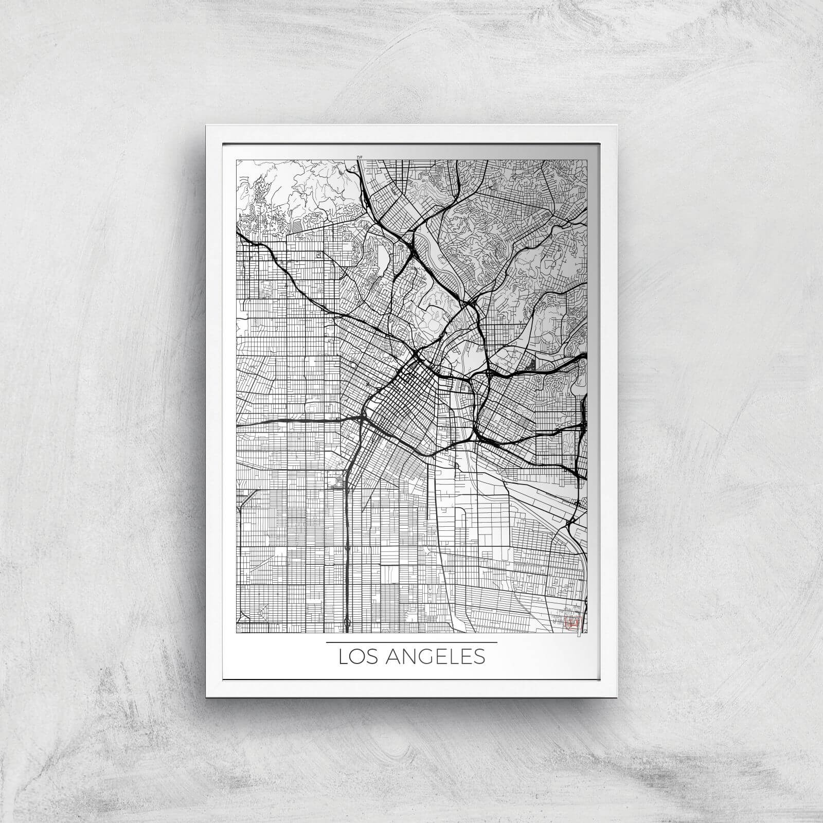 City Art Black and White Outlined Los Angeles Map Art Print - A2 - White Frame