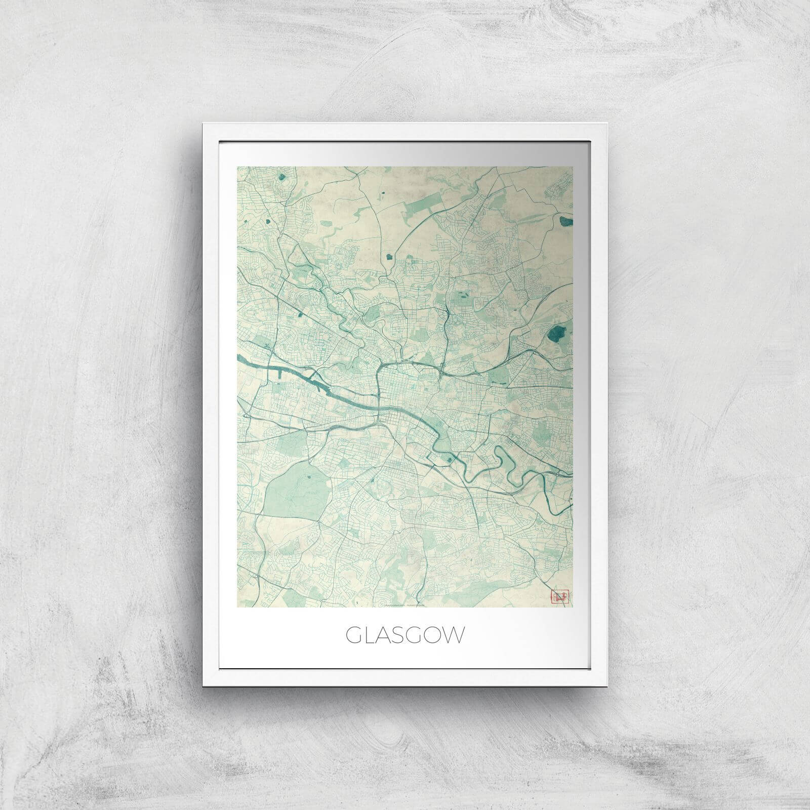 City Art Coloured Glasgow Map Art Print - A2 - White Frame